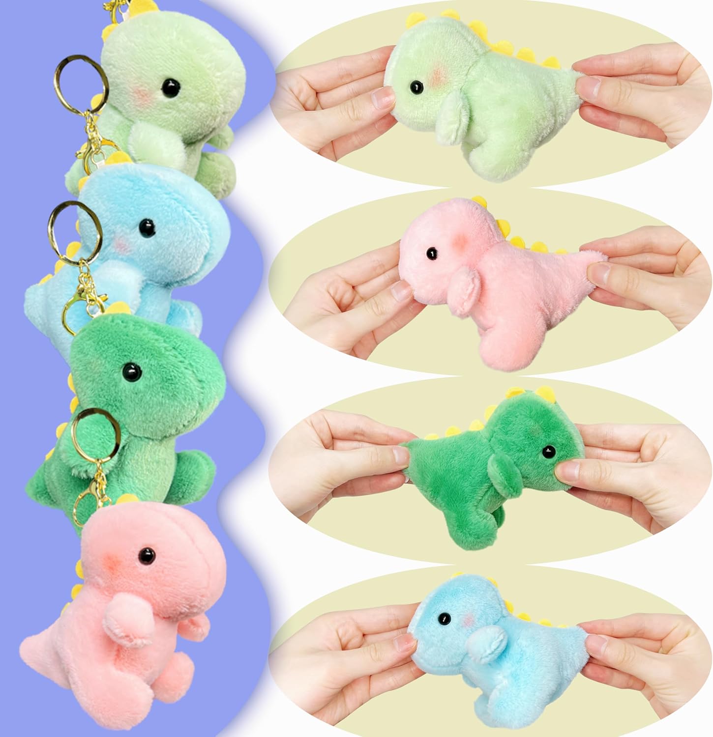 Kawaite 4 Pack Cute Dinosaur Stuffed Animal Plush Toys for Kids and Babies, Kawaii Dinosaur Plushies, Colorful Animals Plushie, Stuffed Dino Plush Toys for Christmas Decorations, Valentines Day Gifts
