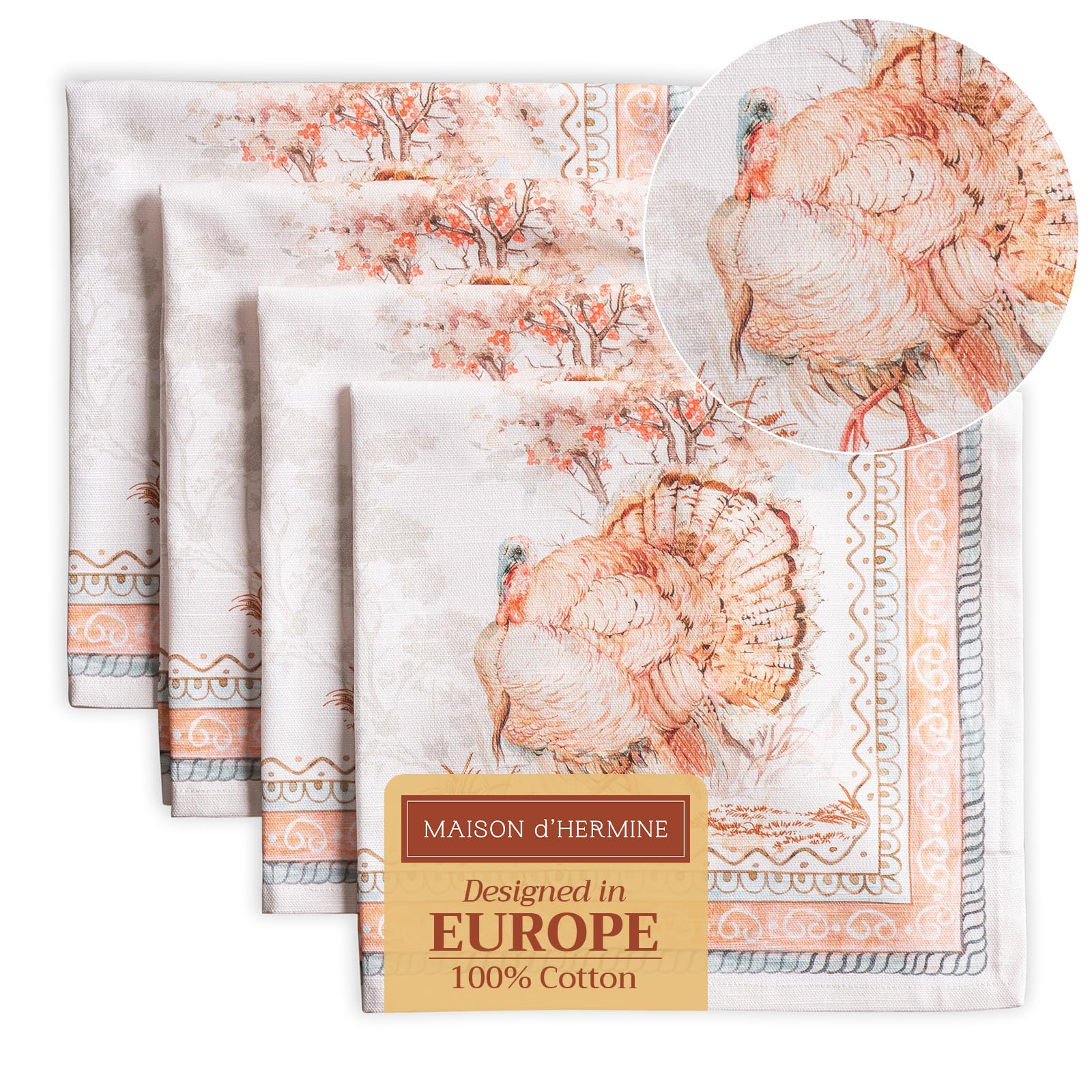 Maison d' Hermine Cloth Napkins Set of 4 100% Cotton for Thanksgiving Christmas Decorations Everyday Reusable Square Fall Napkins Cloth Washable