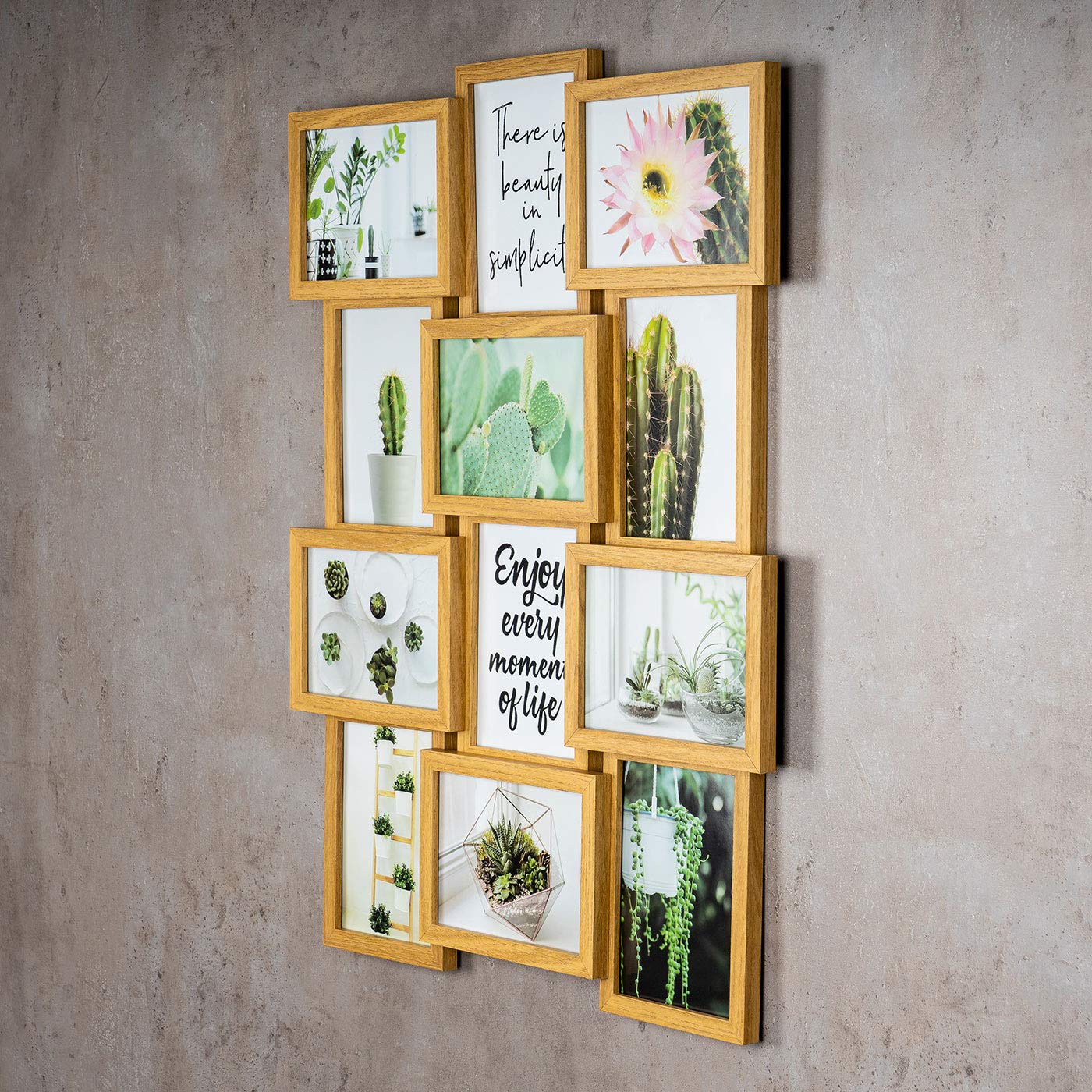 levandeo Holz Bilderrahmen Farbe: Eiche natur braun hochwertig verarbeitet für 12 Fotos 13x18cm mit Glasscheiben - Querformat und Hochformat Fotogalerie Collage Fotocollage Bildergalerie Fotorahmen