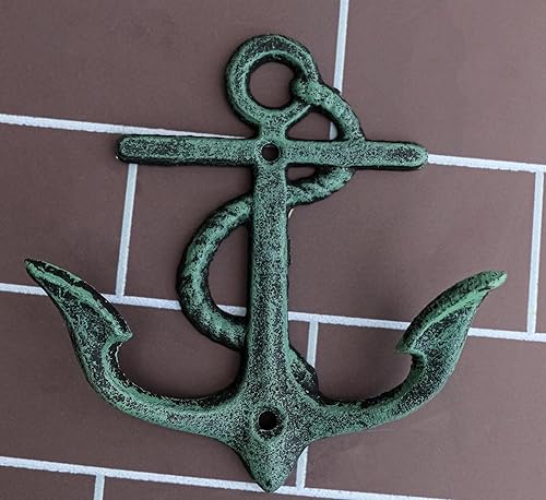 Miniatura 4 de Ebros Gift Paquete de 2 anclajes de hierro fundido clásico rústico Verdigris Vintage Maritime Sailor Nautical Ocean Sea Ship Anchor 2 clavijas de