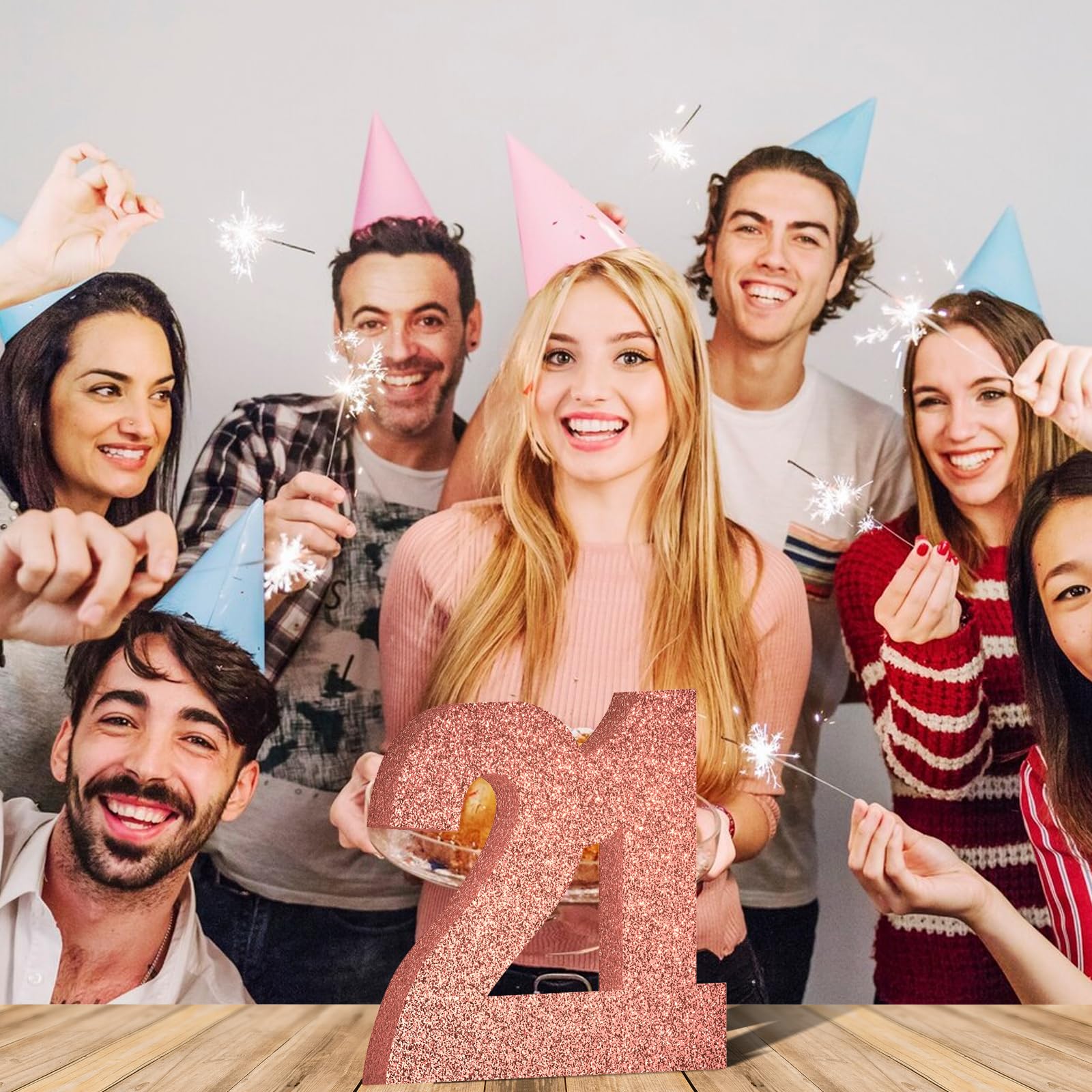 9 pezzi Decorazioni per il 21 ° compleanno in oro rosa e rosa cipria