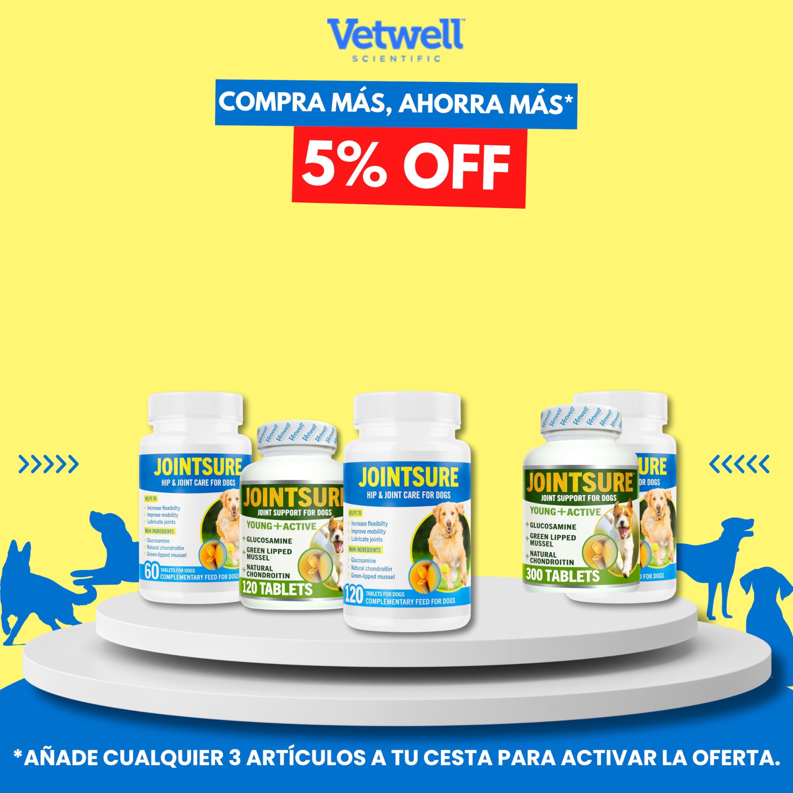JOINTSURE condroprotector Perros I con Gran concentración de mejillon Labios Verdes, glucosamina y condroitina Natural I suplemento antiinflamatorio para articulaciones I 300 Comprimidos