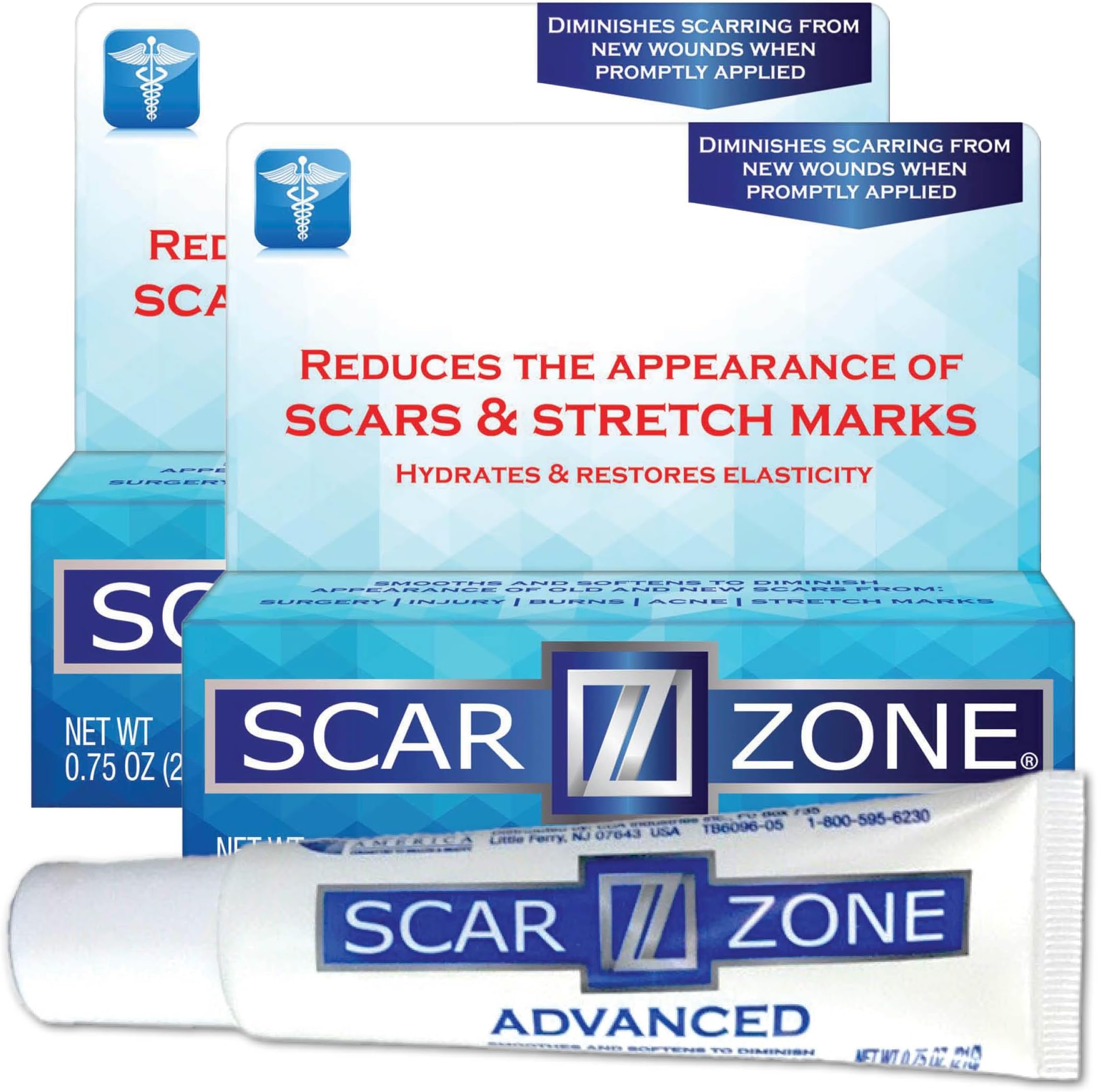 Advanced Scar Removal Cream - Scar Cream for Surgical Scars, Stretch Marks Removal, C Section & Fades Old & New (0.75 oz, Pack of 2)