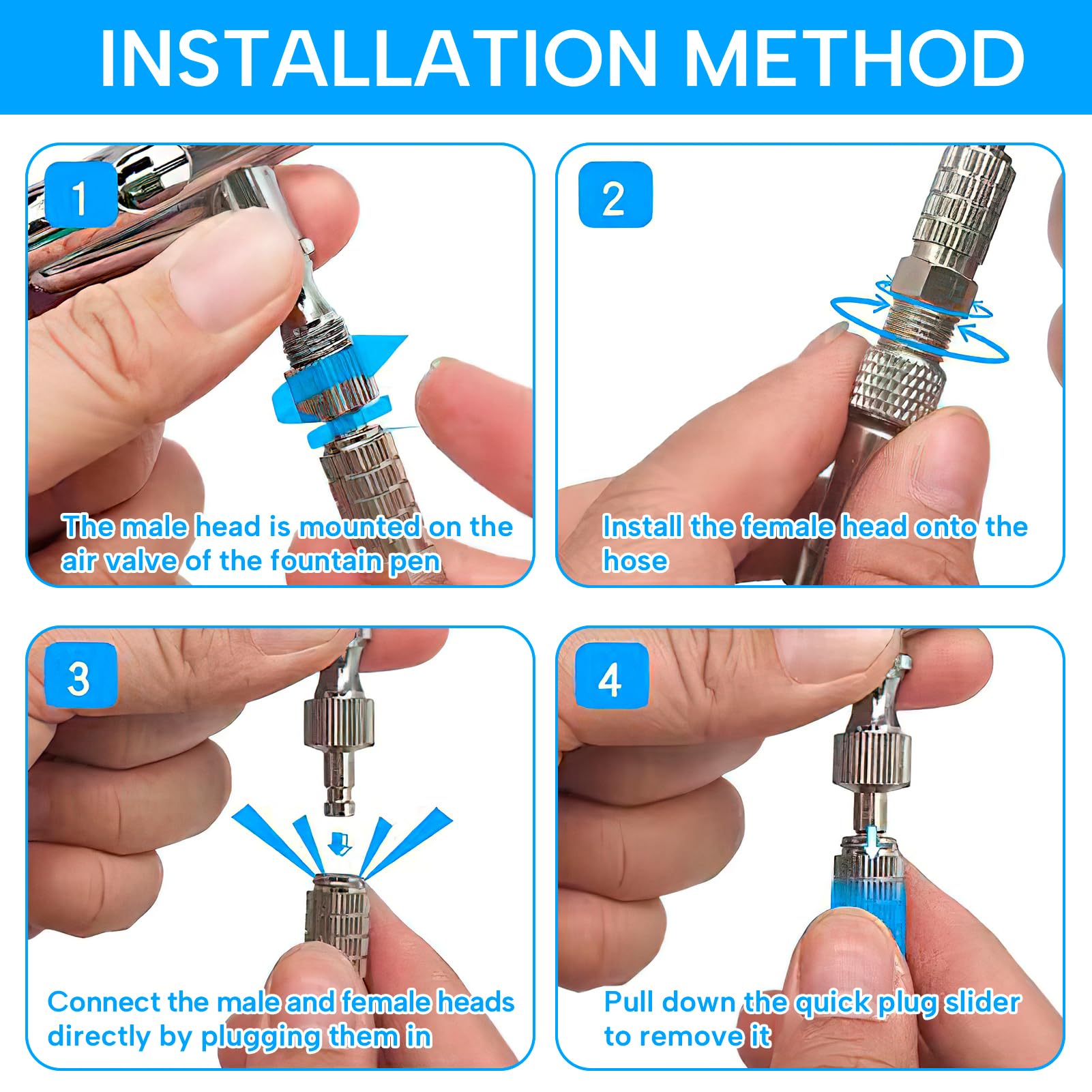 Kit 5 Adaptateurs Rapides Aérographe 1/8" Mâle/Femelle – Raccords Métalliques Déconnexion Instantanée