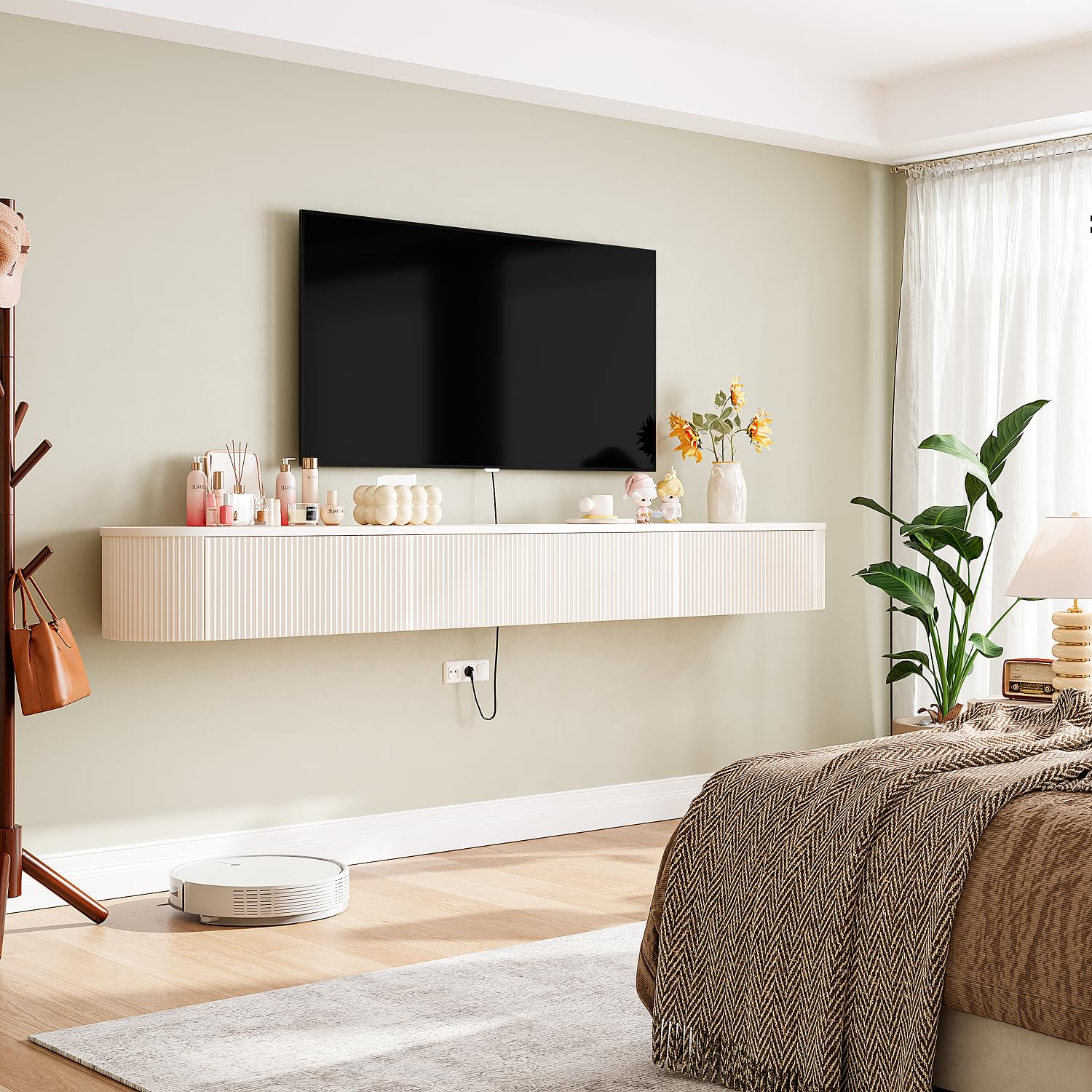 FloatiCasa Floating TV Stand with Drawers 94'',Wall Mount TV Stand,Floating Entertainment Center Shelf for Bedroom Living Room Under TV,Fully