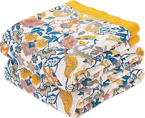 Miniatura 10 de Manta reversible de 100% algodón, ultrasuave, rústica, bohemia, con diseño floral, pájaros y mariposas, decoración con estilo de granja, para todas