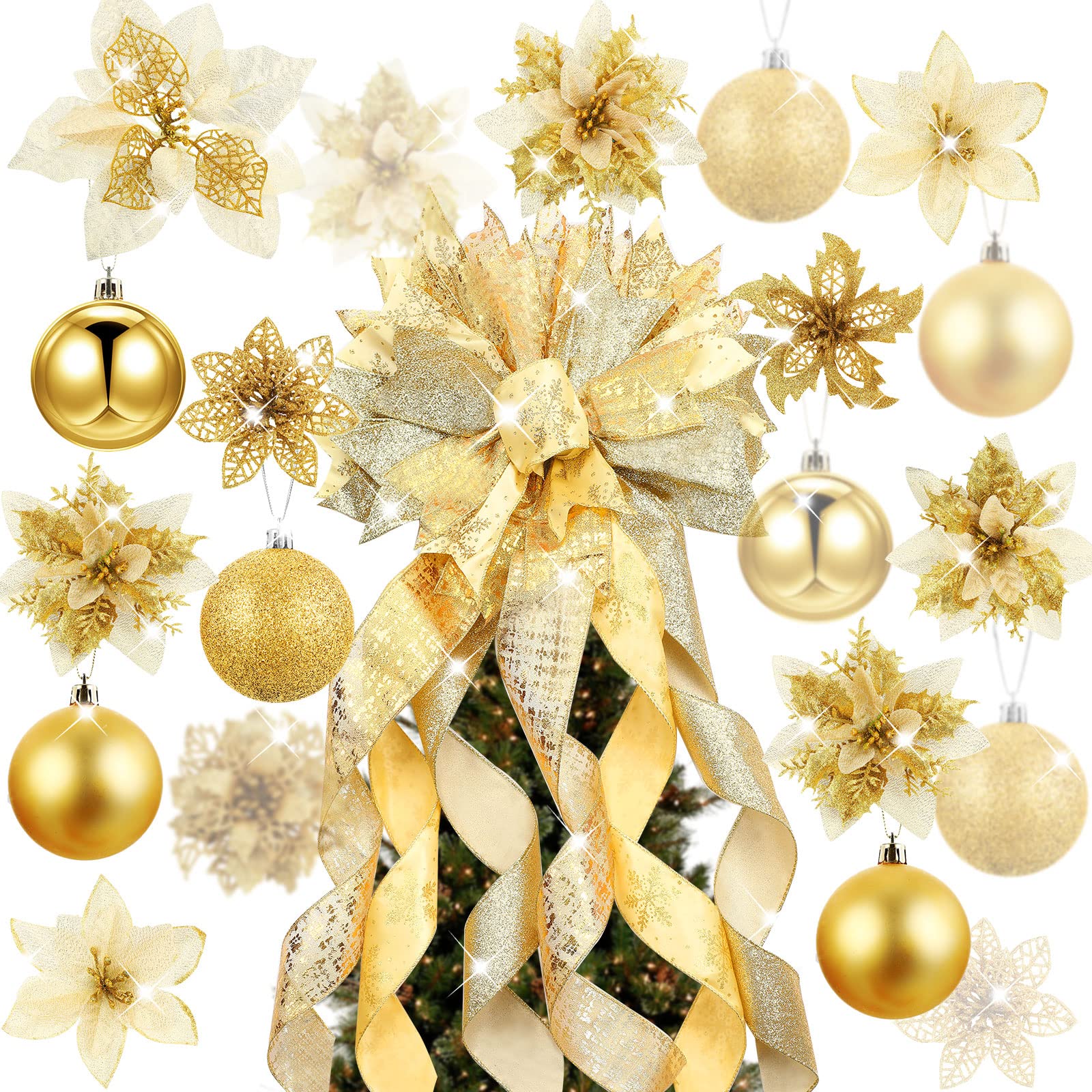 Youyole Christmas Tree Decorating Set Includes 37 Pcs Poinsettia Christmas Tree Decorating Sets