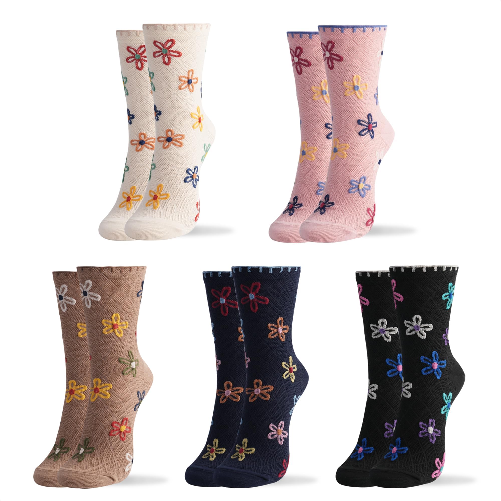 Kikiya Women's Cotton Socks - Floral Design Polka Dot Striped Heart Solid Ruffle Cute Pattern - Ladies Girls Socks Size 6-8