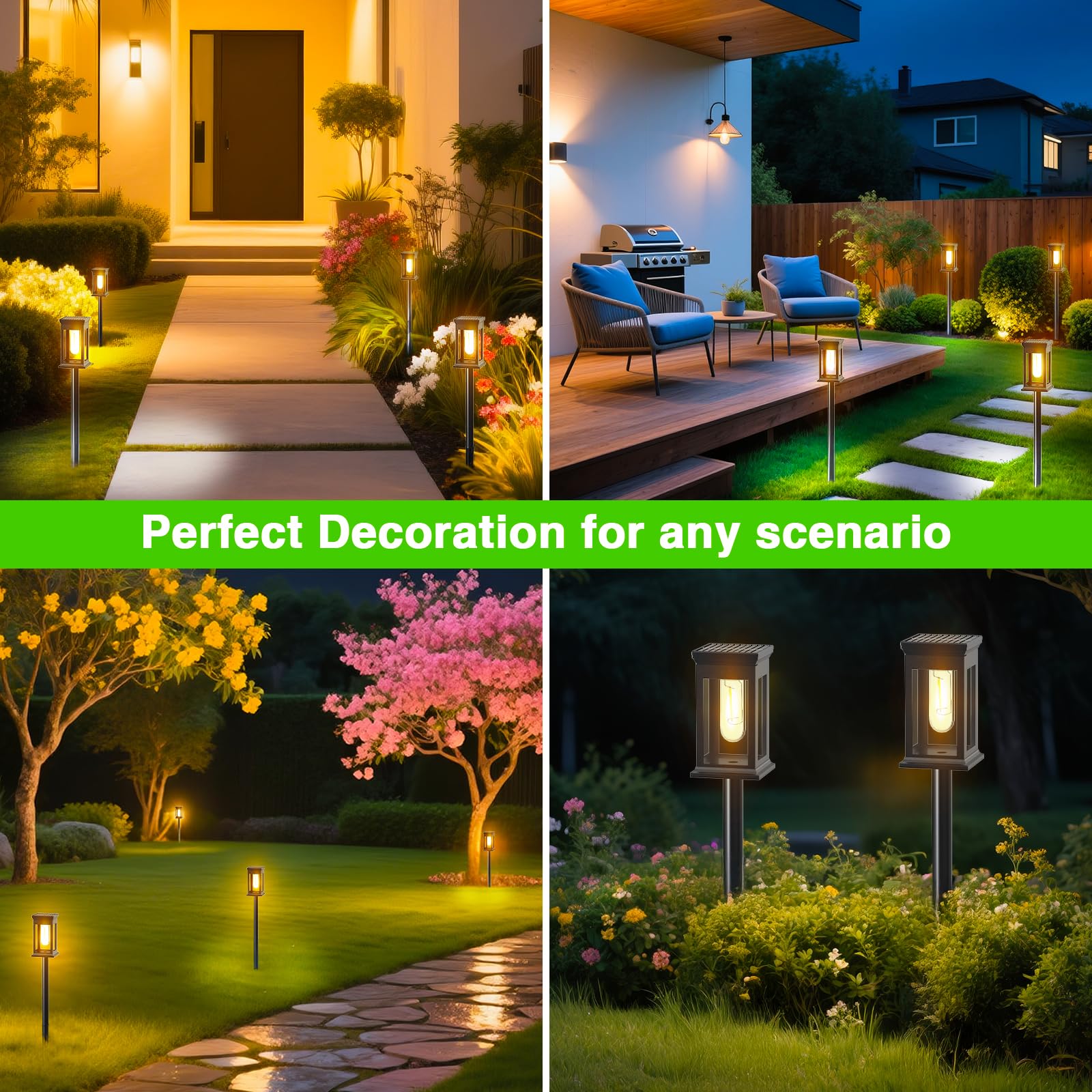 Paquete De 6 Luces Solares Para Jardín Exterior, Luces LED Tradicionales De Tungsteno Blanco Cálido De 3000K, Batería De 800 Mah, Impermeables IP65, Ideales Para Parterres,Camino, Césped, Regalo