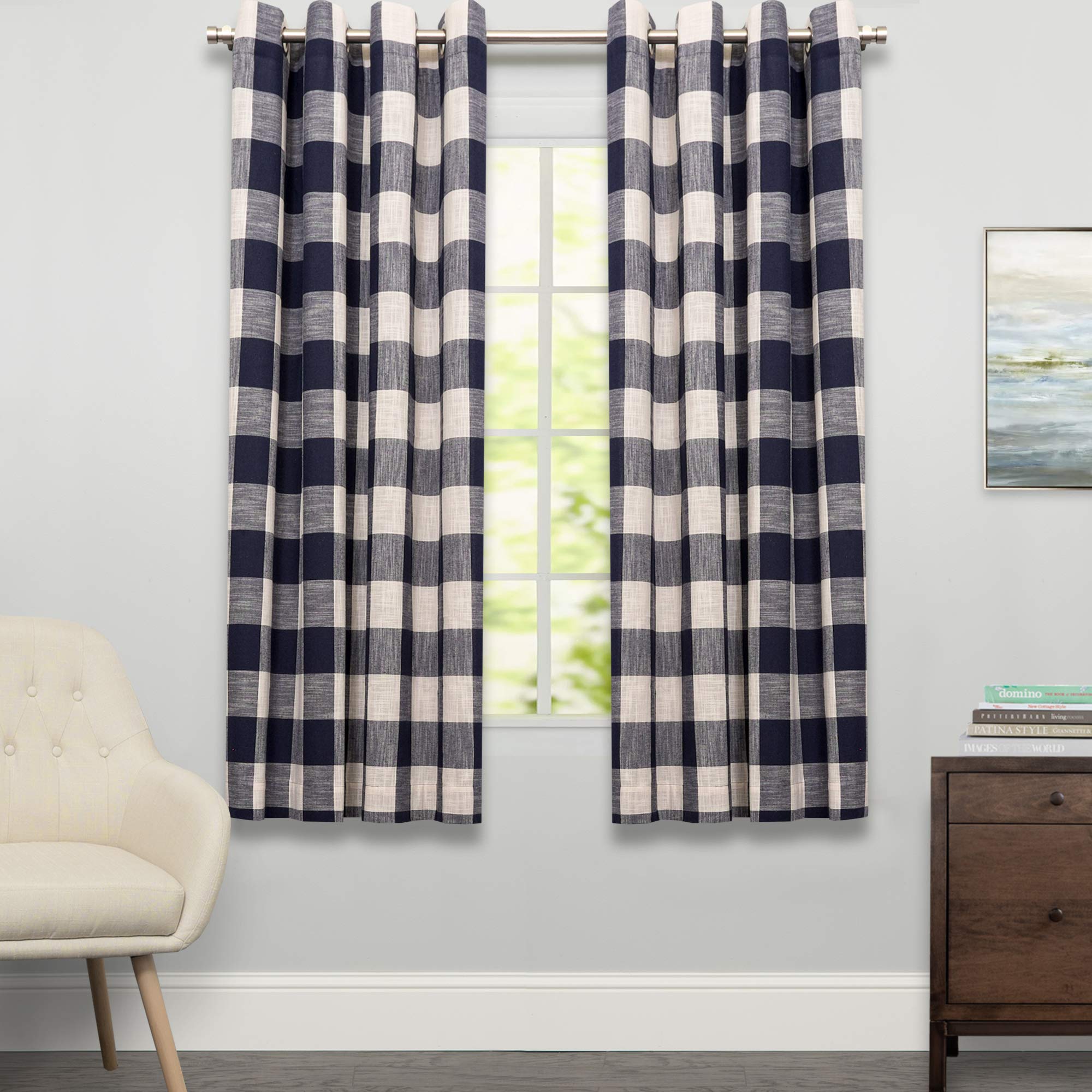Sweet Home Collection Window Curtains Treatment Panel 63" or 84" Long in Stylish and Unique Patterns and Designs for All Home Décor, Courtyard Navy