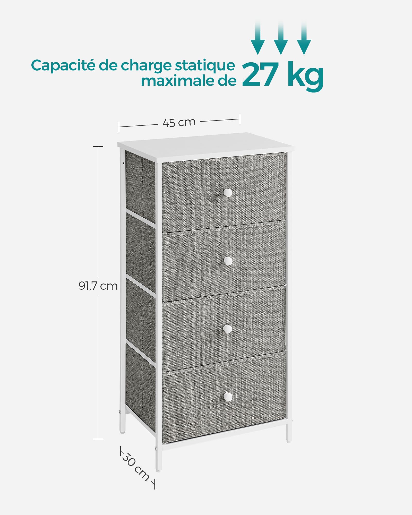 Commode 4 Tiroirs Gris Clair - Meuble De Rangement Pratique Pour Toute La Maison