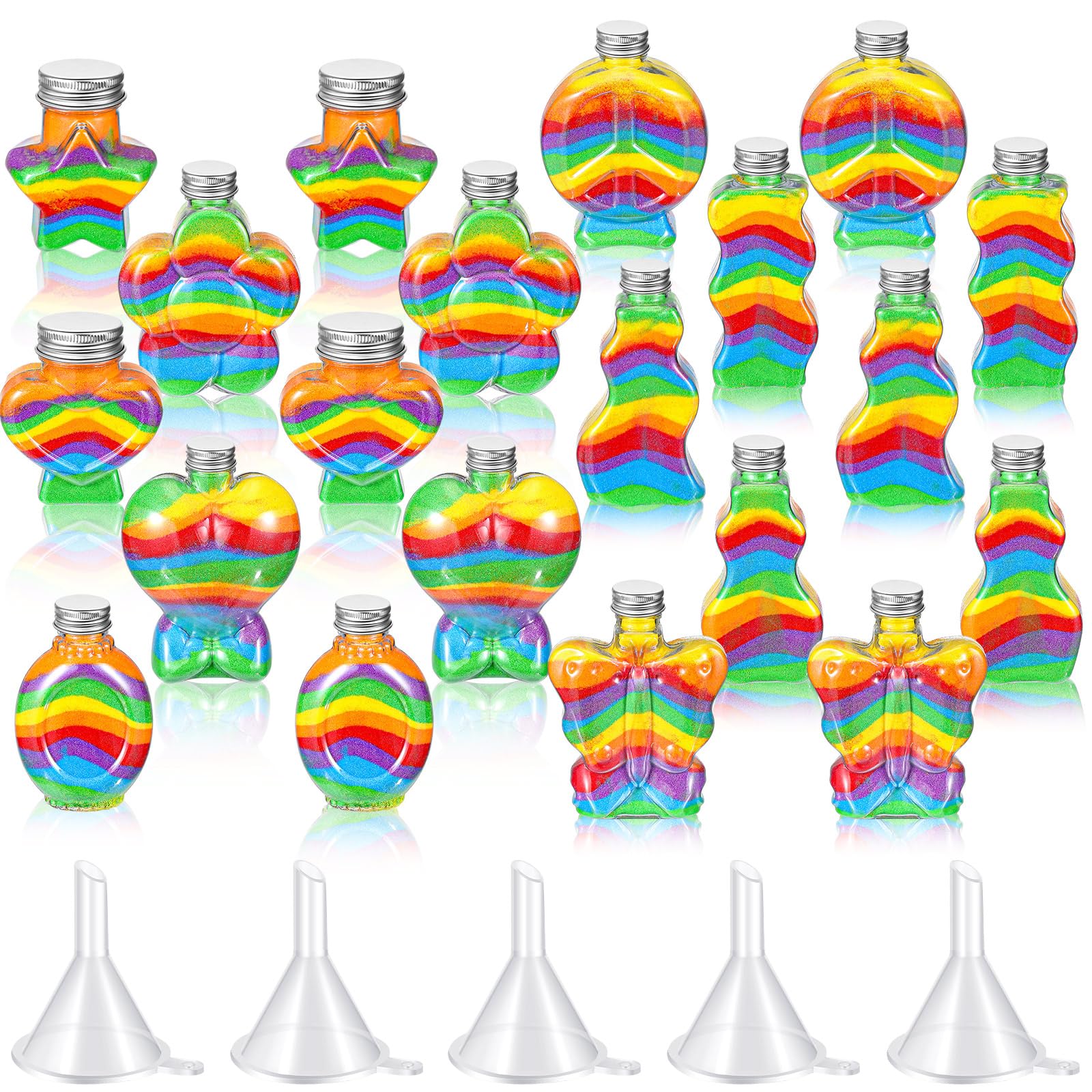 Photo 1 of Bokon 20 Pcs Plastic Sand Art Bottles Bulk Containers with Plastic Funnels for Painting Crafts DIY Wedding Birthday Party Decoration, 10 Style Without Sand(Aluminum Cap)