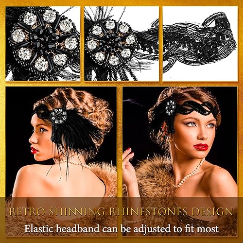Miniatura 3 de Diadema con diseño de flapper de los años 20, diadema de plumas de los años 20, accesorio de fiesta de Gatsby para mujer
