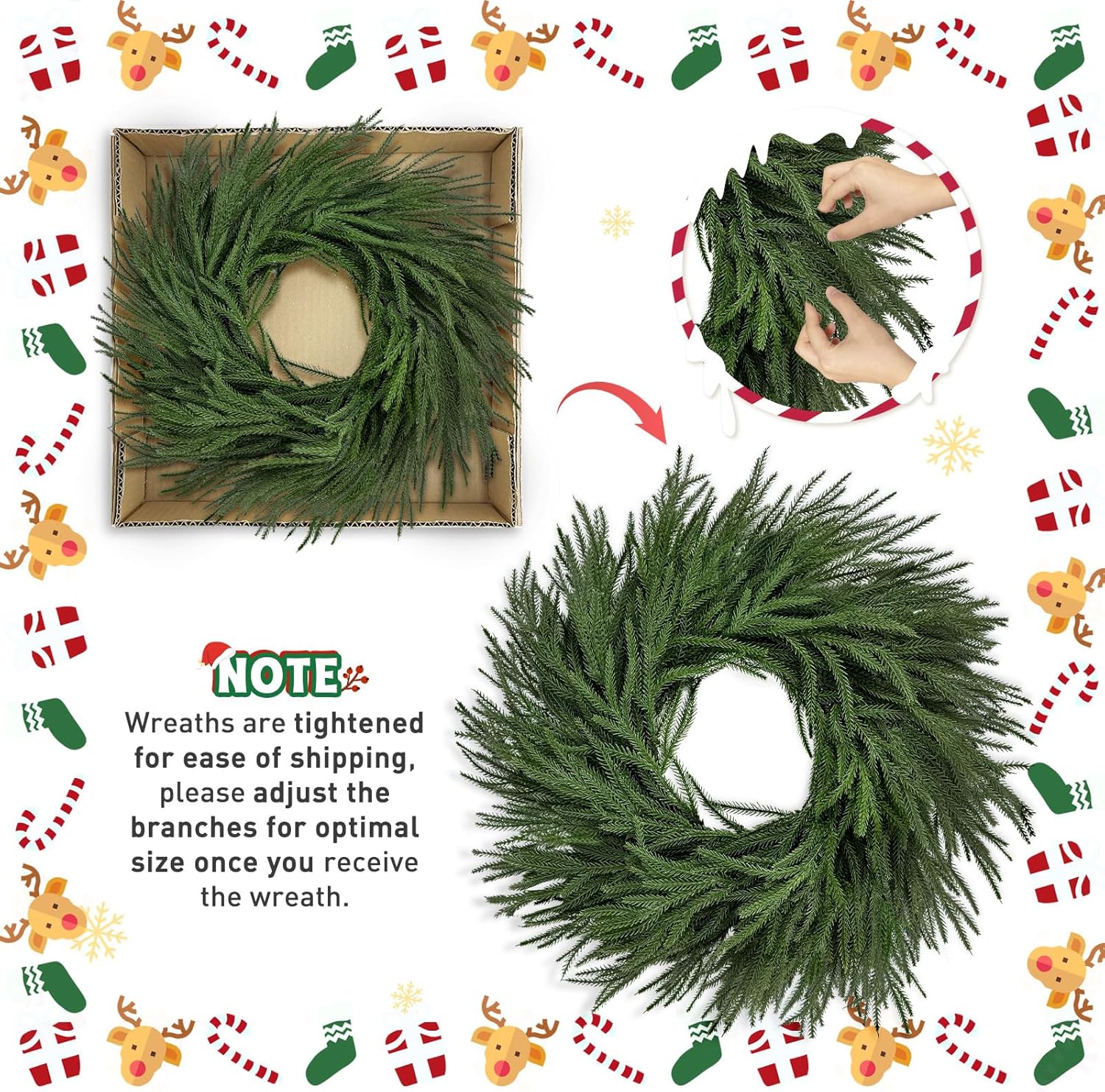 26 inch Norfolk Pine Wreath,Christmas Wreaths for Front Door,Artificial Real Touch Wreath for Door Wall Windows Mantle Outdoor Christmas Decoration