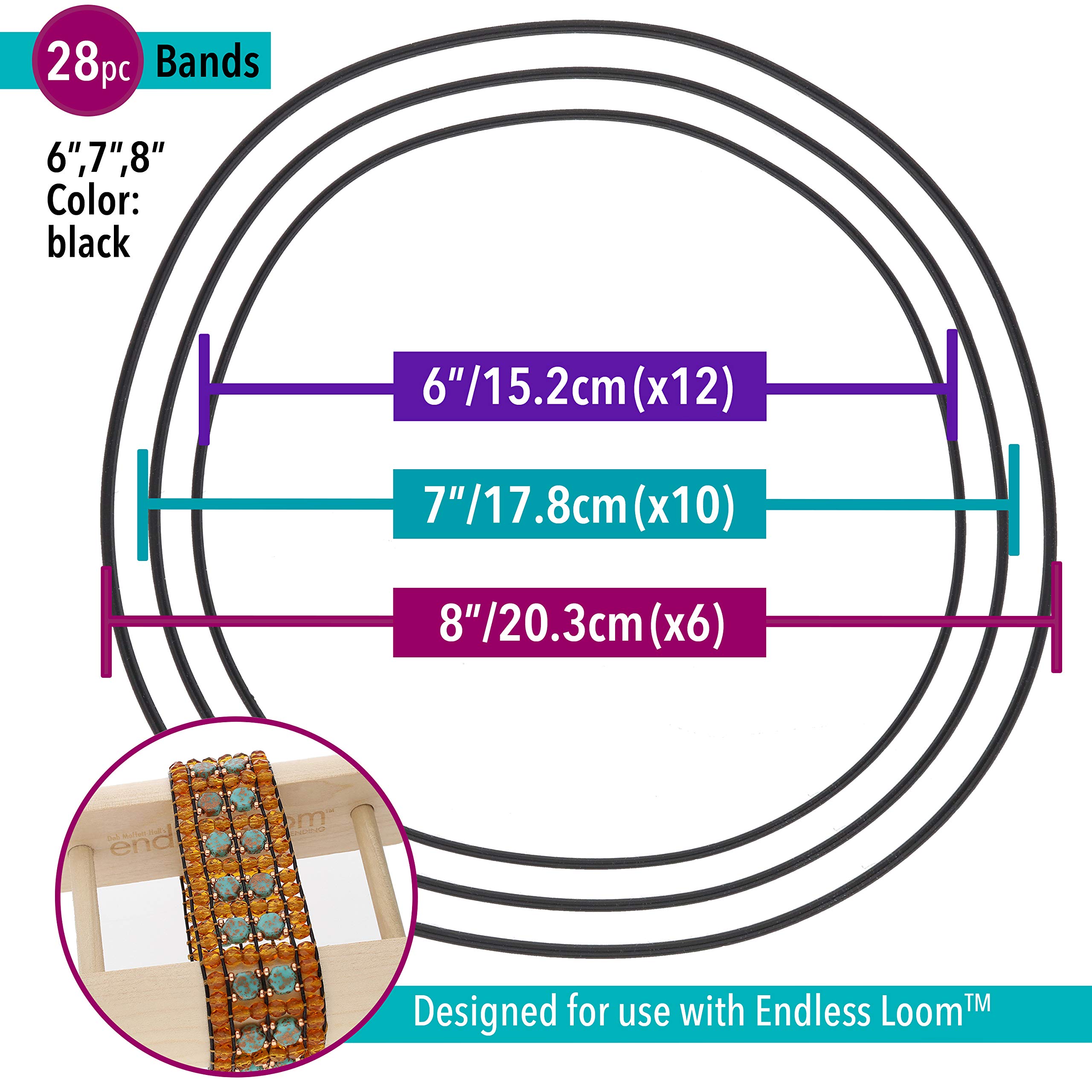 Deb Moffett-Hall's Endless Loom Bands, kolor czarny, 28-częściowy zestaw asortymentowy, do użytku z The Endless Loom