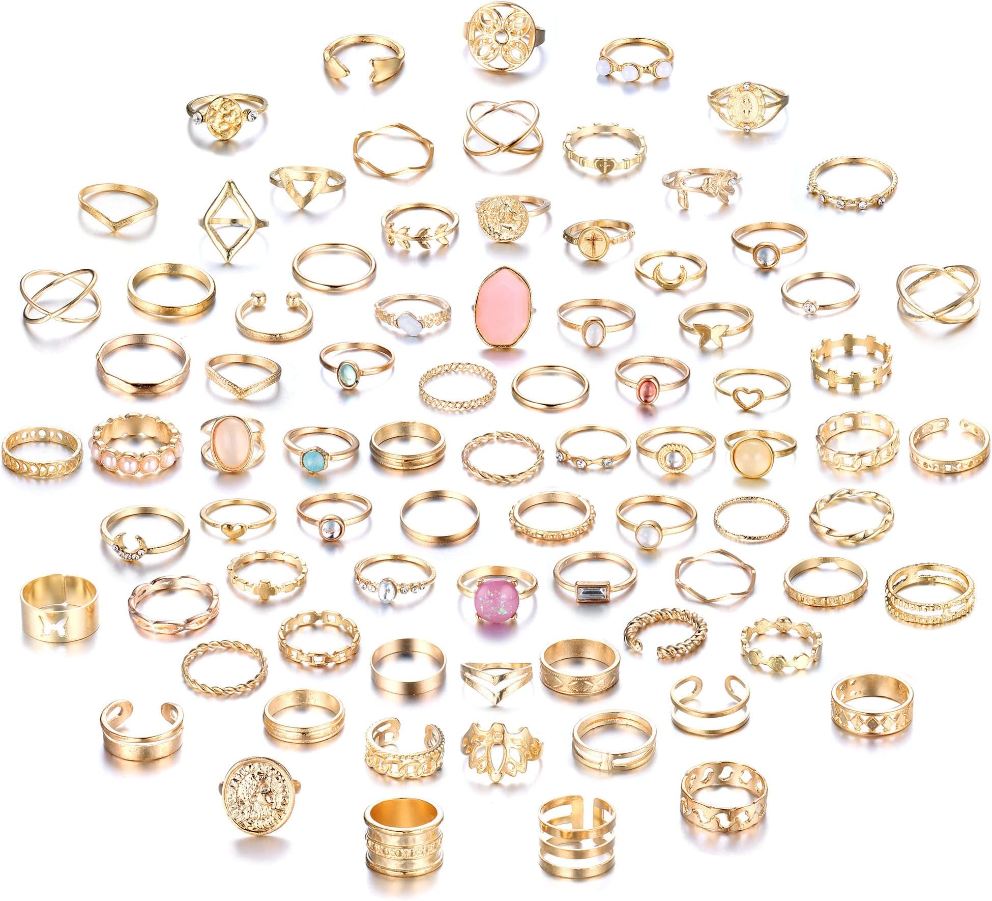 Kakonia82 Pieces Gold Silver Knuckle Rings for Women Stackable Half Finger Rings Set Retro Vintage Boho Aesthetic Rings Stackable Crystal Rings Bulk
