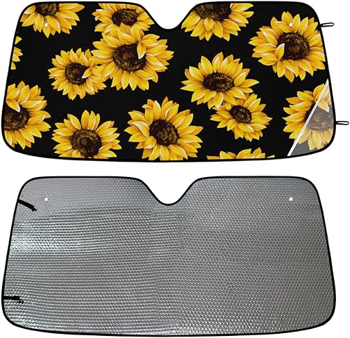 Miniatura 3 de Parasol plegable para parabrisas de automóvil, con diseño de girasol, reflector de rayos UV, parasol floral amarillo, visera solar universal para