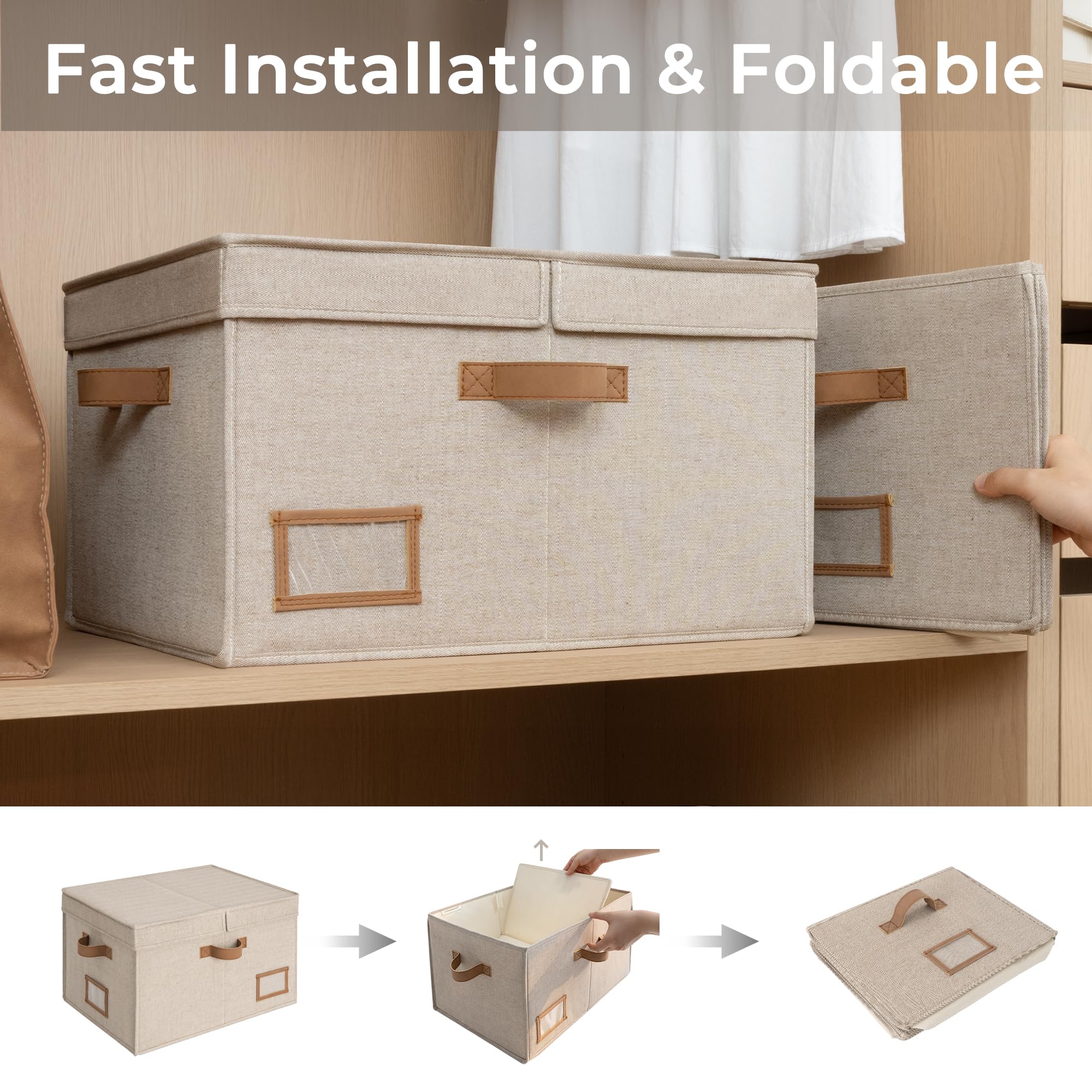 StorageWorks Ekstradługie pojemniki z podwójną klapą, 48 x 35.5 x 25.5 cm materiałowe kosze z przegrodą, pudełka na ubrania, organizery do szafy z uchwytami, kolor mieszanka brązu i beżu, zestaw 2