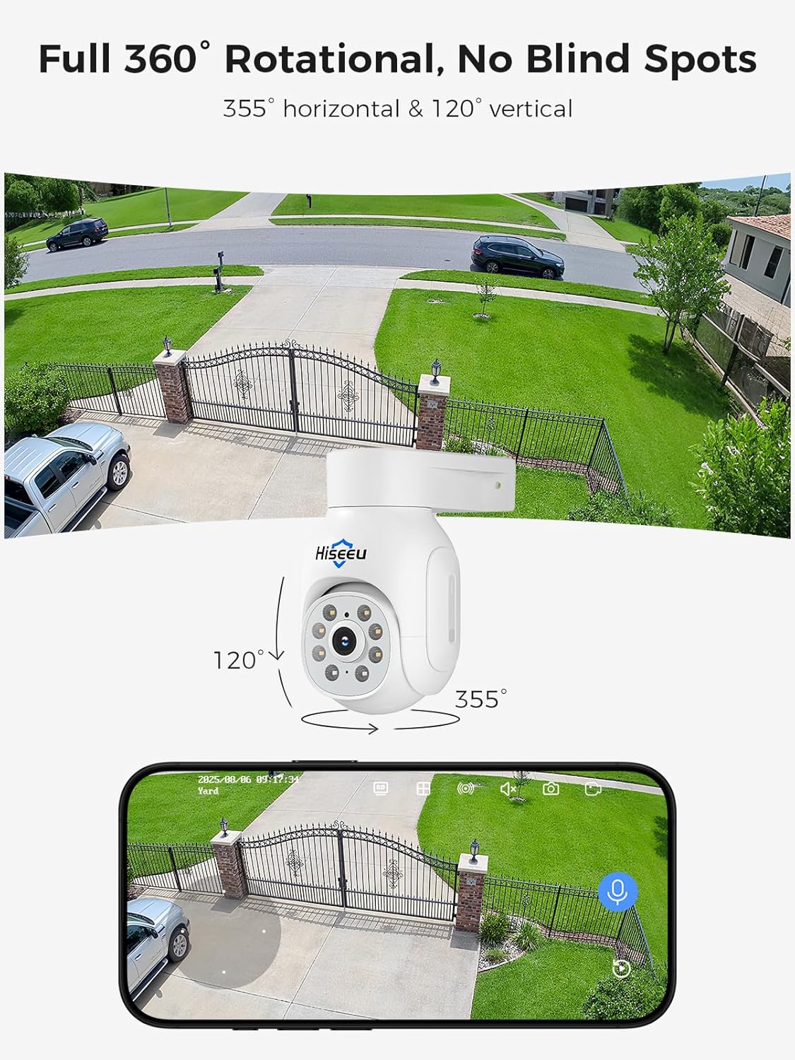 PTZ camera showing 360-degree rotation capabilities with wide view
