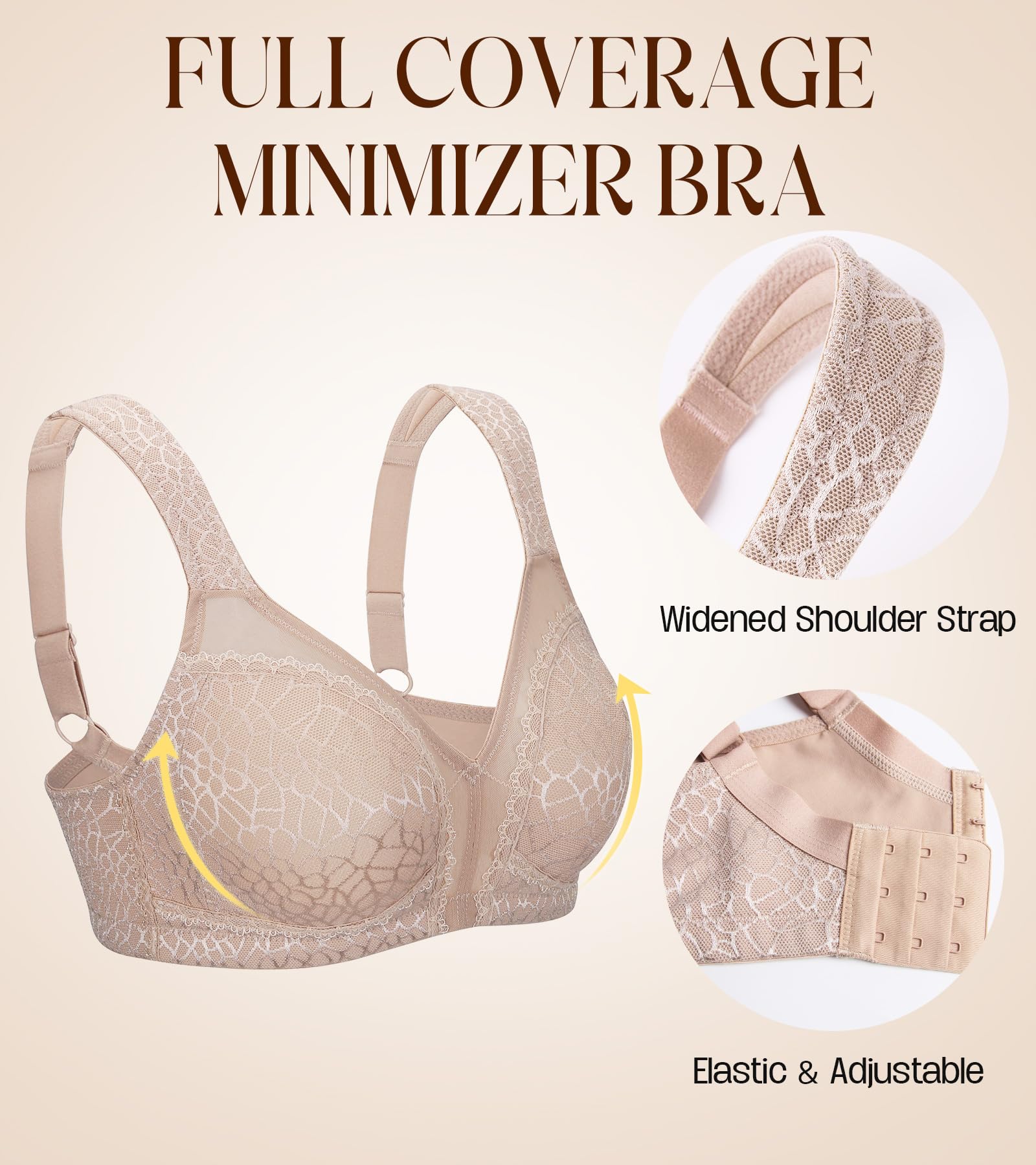Minimizer Bra Donna Senza Ferretto Taglie Grandi Coppe Intere Senza Imbottitura Comfort sulla Schiena Morbido Elasticità Senza Ferretto