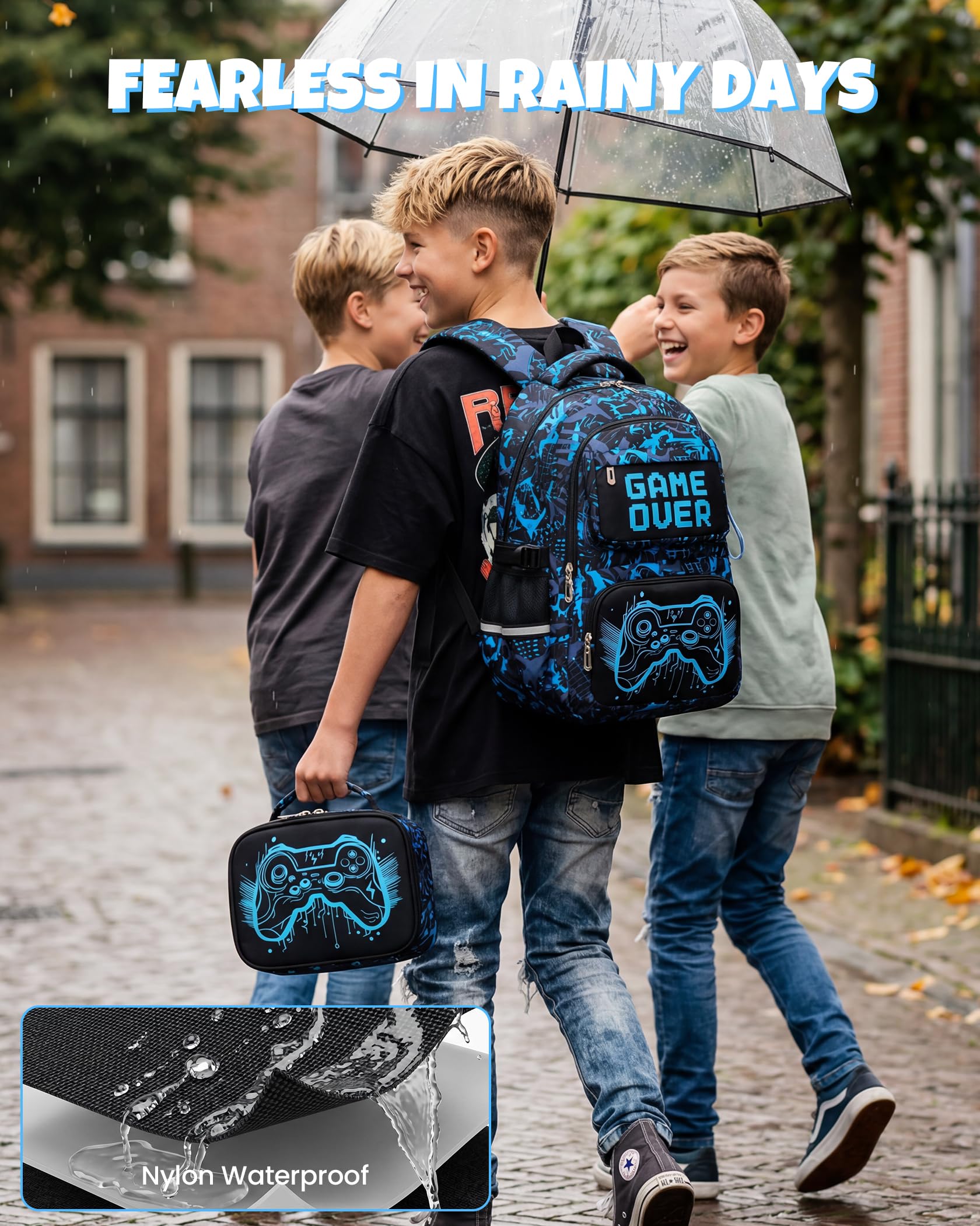 Amythe Cartable Scolaire Garçon Lumineux 3 Pièce 15.6" Imperméable, Bleu