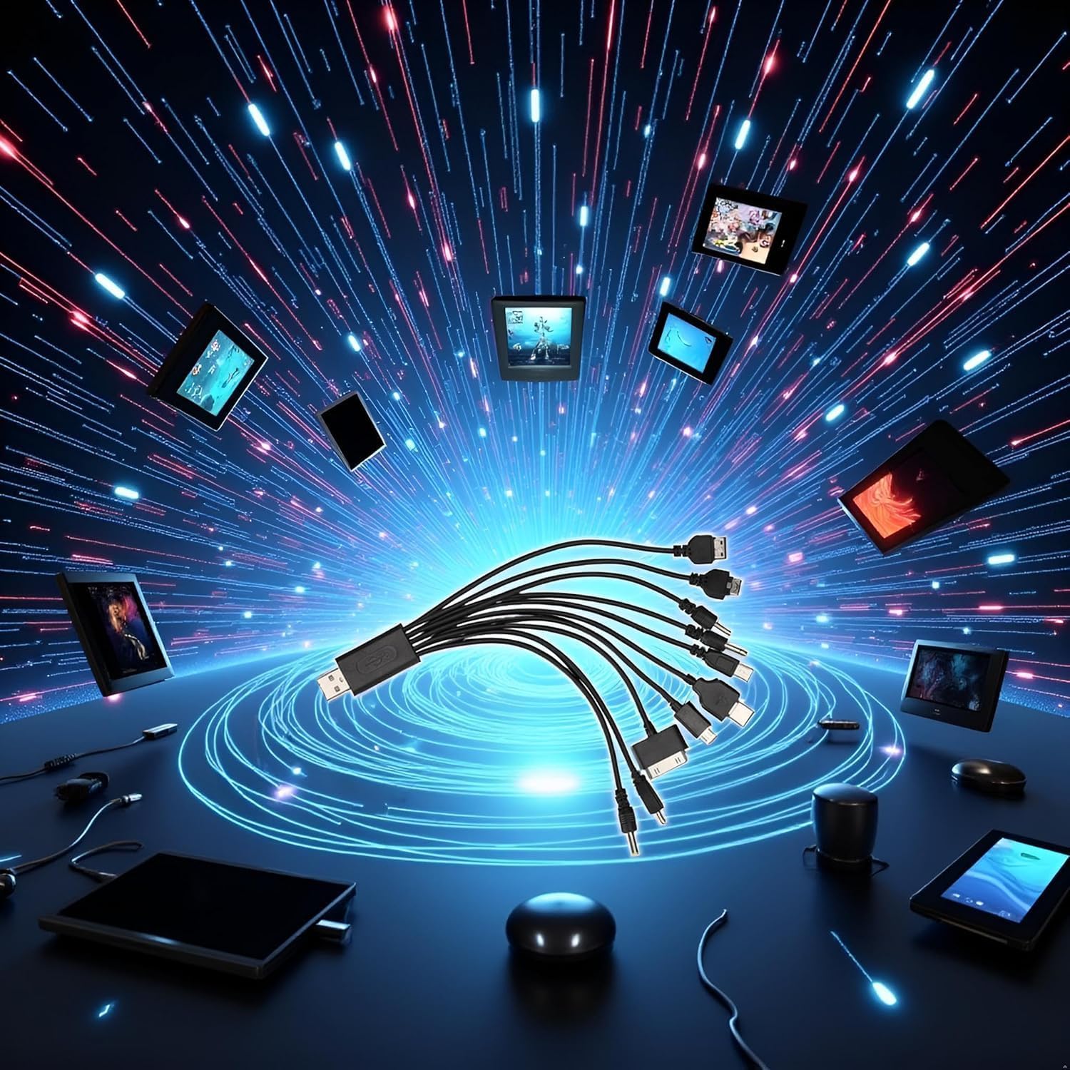 Cavo USB universale 10 in 1, 3 pezzi, nero, cavo di ricarica universale per telefoni cellulari, auricolari Blutooth, cavo adattatore per altoparlanti, cavo dati da 20 cm, cavi e