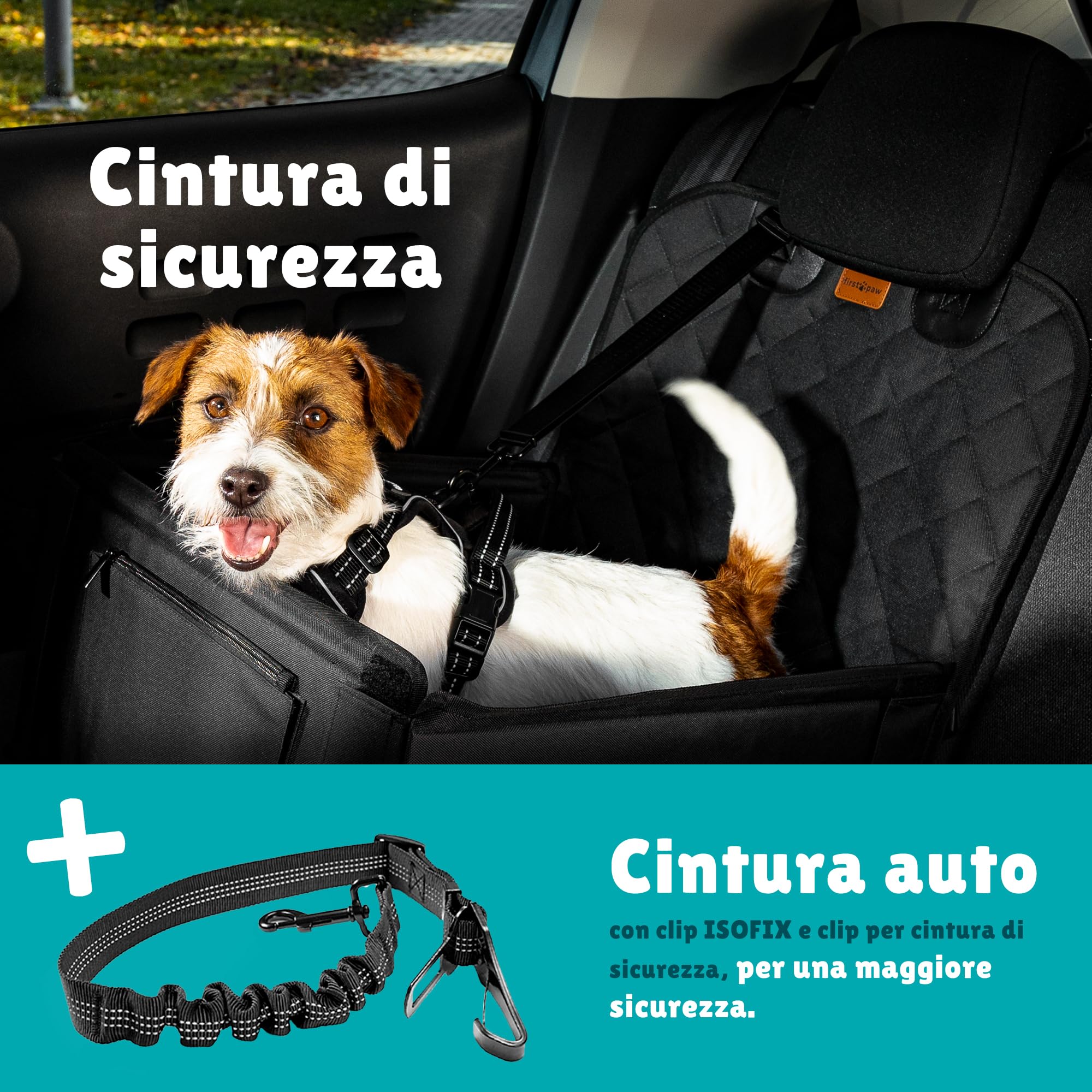 FIRSTPAW Seggiolino Auto per Cani di Piccola Taglia e Media - Trasportino per Cani Auto - Seggiolino per Cani da Auto Impermeabile, Rinforzato e Robusto per Sedili Anteriori e Posteriori