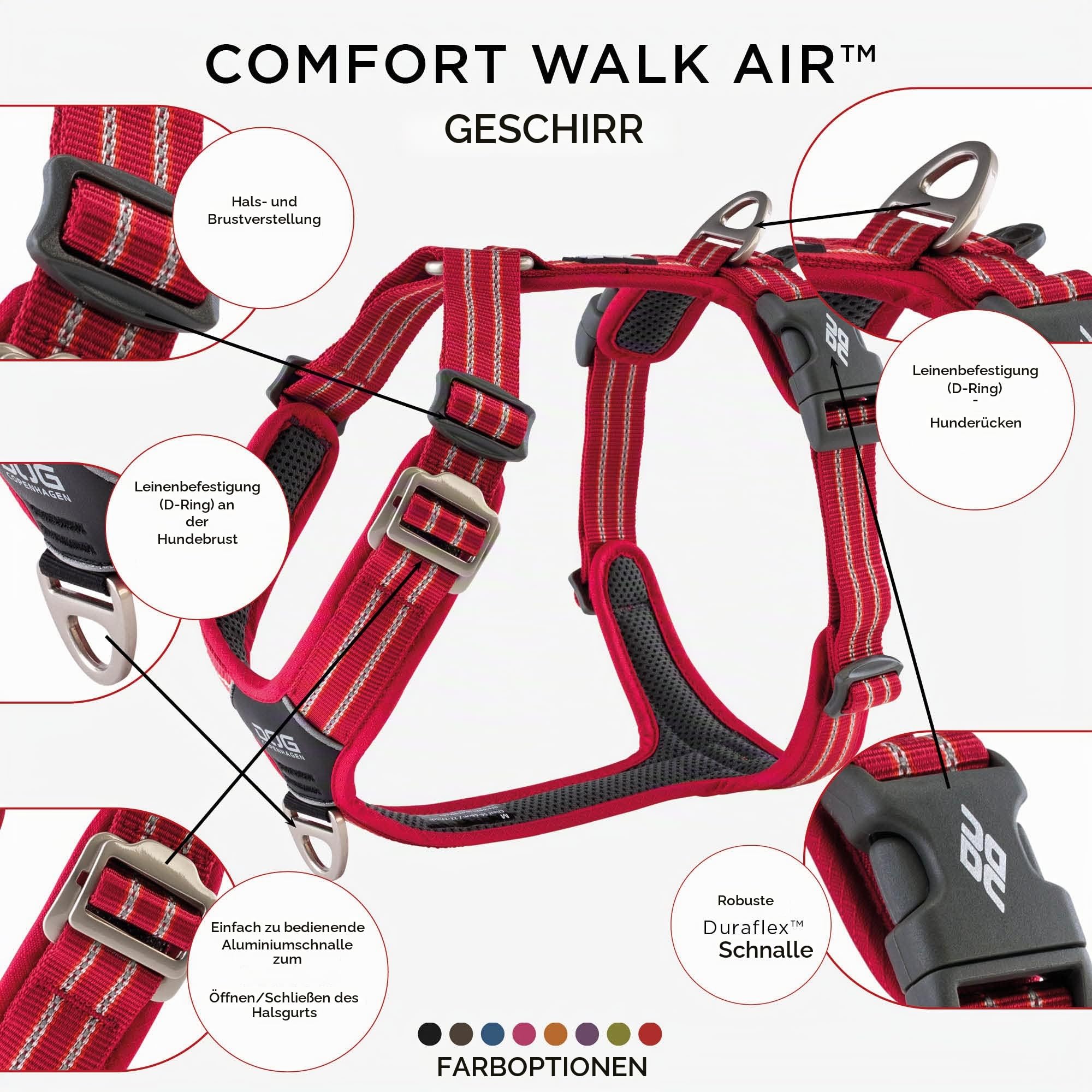DOG Copenhagen Hundegeschirr - Comfort Walk Air Version 2 - Brustgeschirre für Hunde, Classic Red, XL