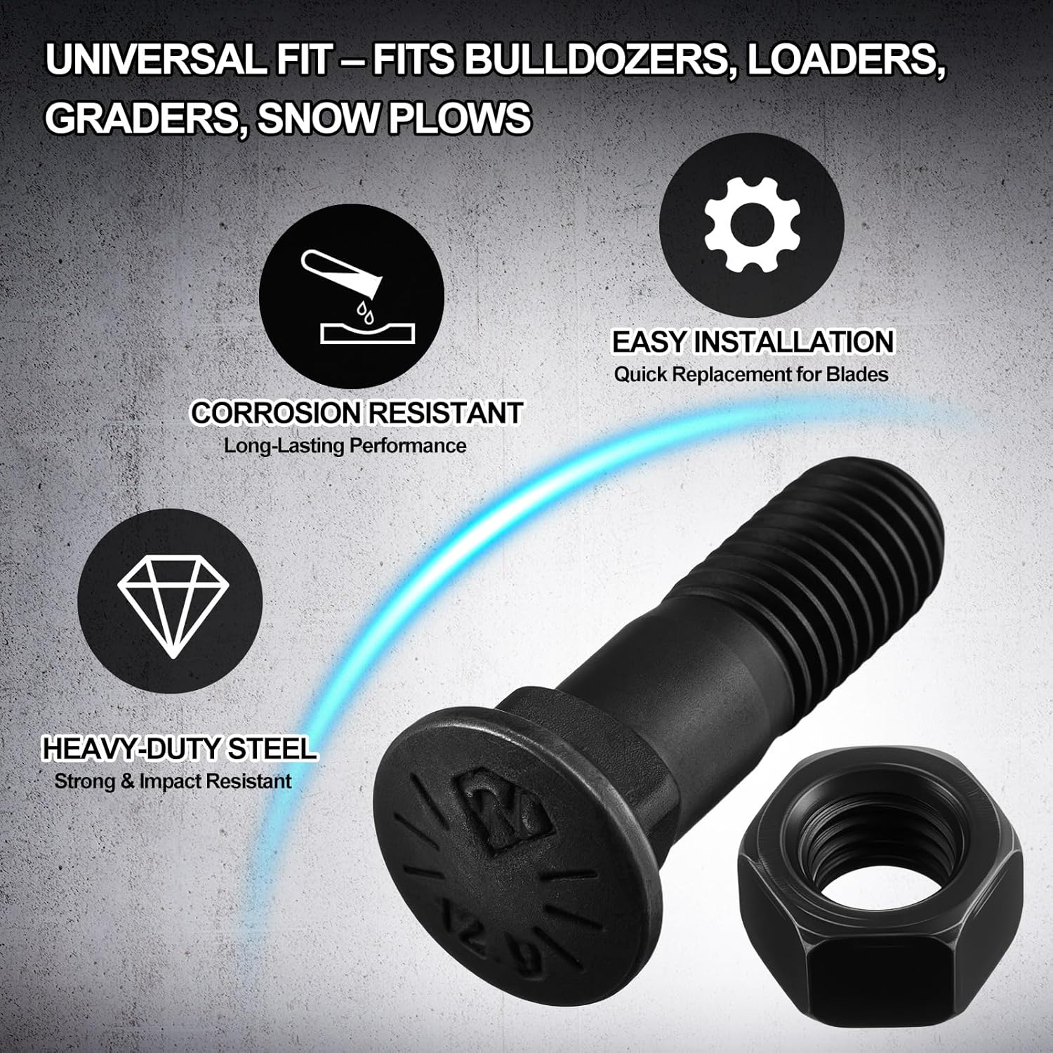 Hicarer 16 Pcs 5/8 Cutting Edge Bolts Bucket Cutting Edge Grader Blade Bolt Nuts 5/8"-11 x 2-1/4" Compatible with Snow Plow Parts Accessories Construction Machinery