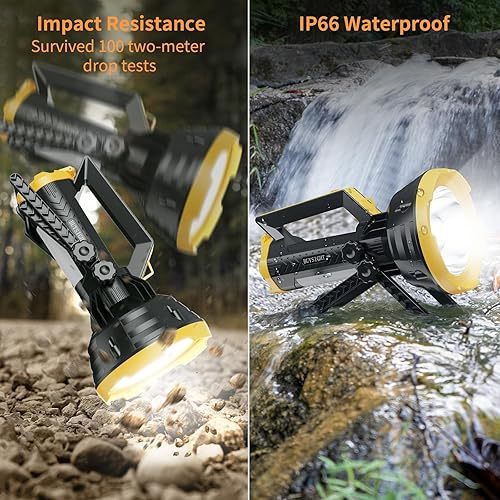 Miniatura 3 de BUYSIGHT Linterna de foco recargable, 1000,000 lúmenes, 600 yardas, alcance IP65, impermeable, reflector grande de mano con lente roja, luz de