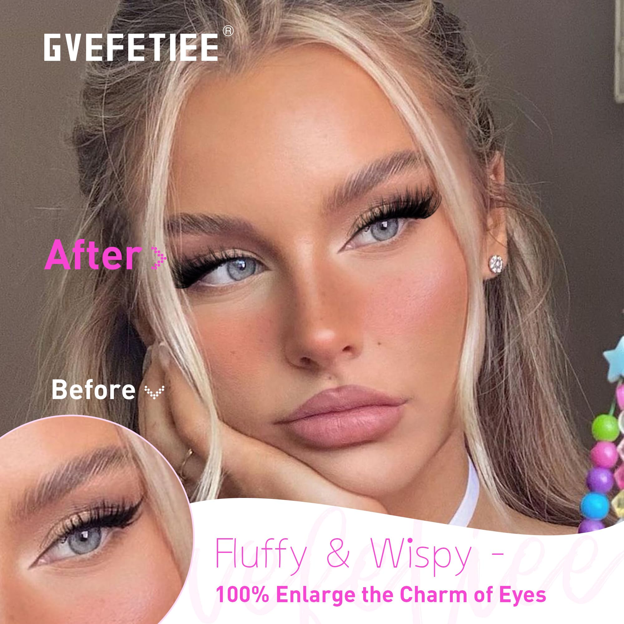 False Eyelashes Fluffy Faux Mink Lashes Wispy Fairy Cat Eye Lashes Spiky Strip Lashes Extension Natural Volume Fake Lashes Pack by GVEFETIEE 8 Pairs Black: E- Fluffy