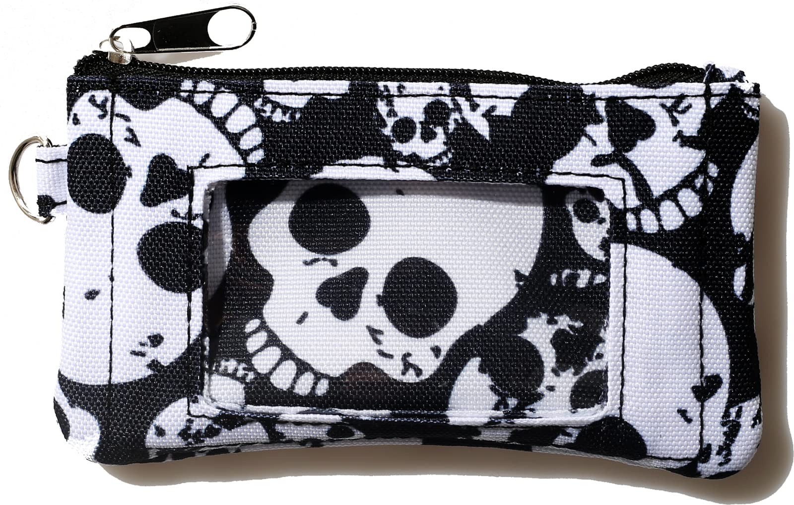 DQL small wristlet wallets credit card holder for women keychain pouch small black wallet for women (Skull Black)