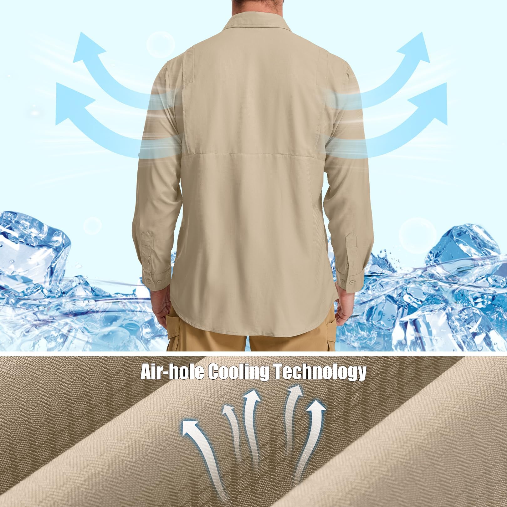 Camicia da uomo Safari UPF50+, protezione UV, a maniche lunghe, da trekking, da uomo, traspirante, ad asciugatura rapida