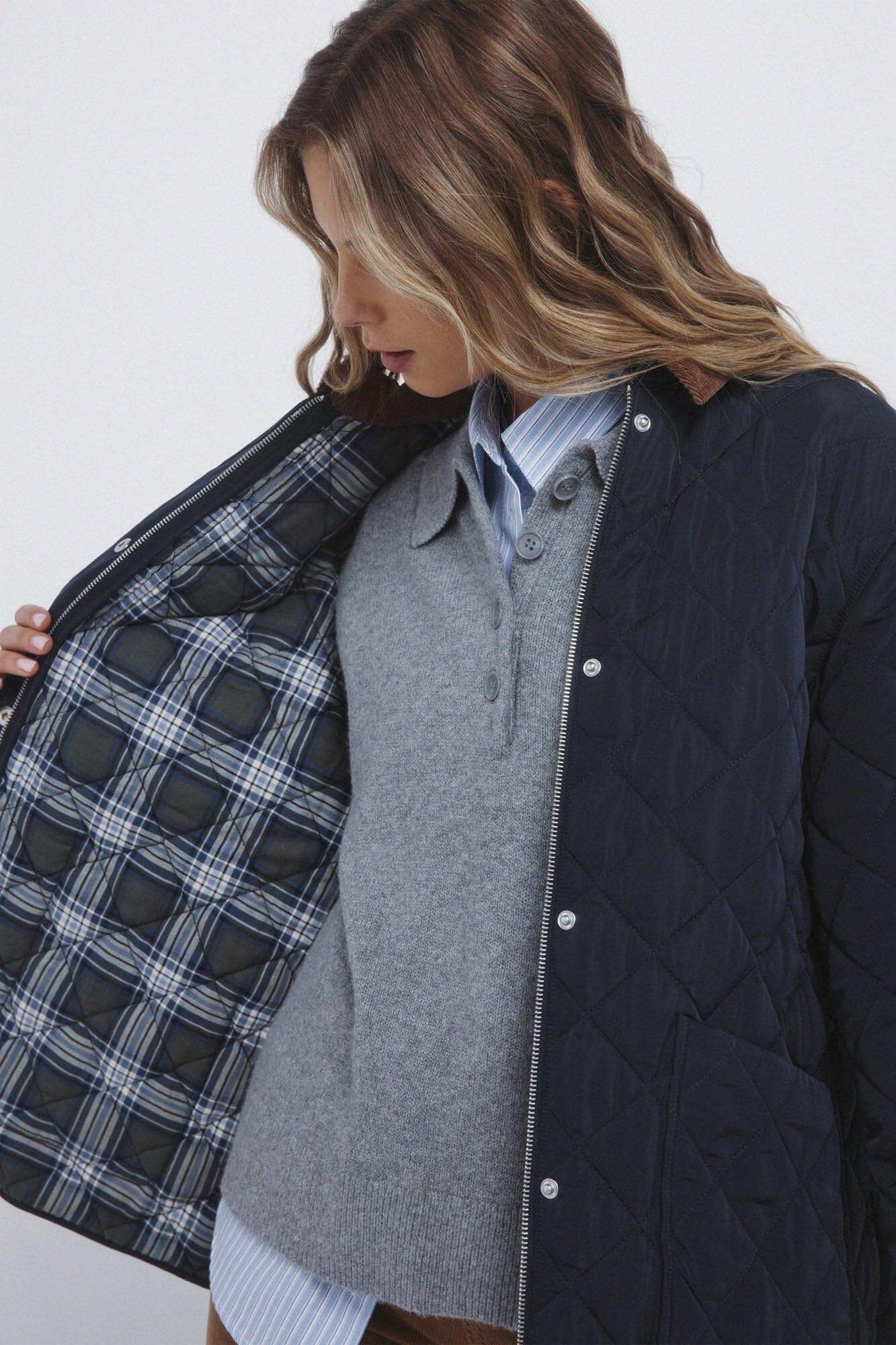 SPRINGFIELD Husky Jacket with Inside Check Lining and Corduroy Collar Sport Mujer