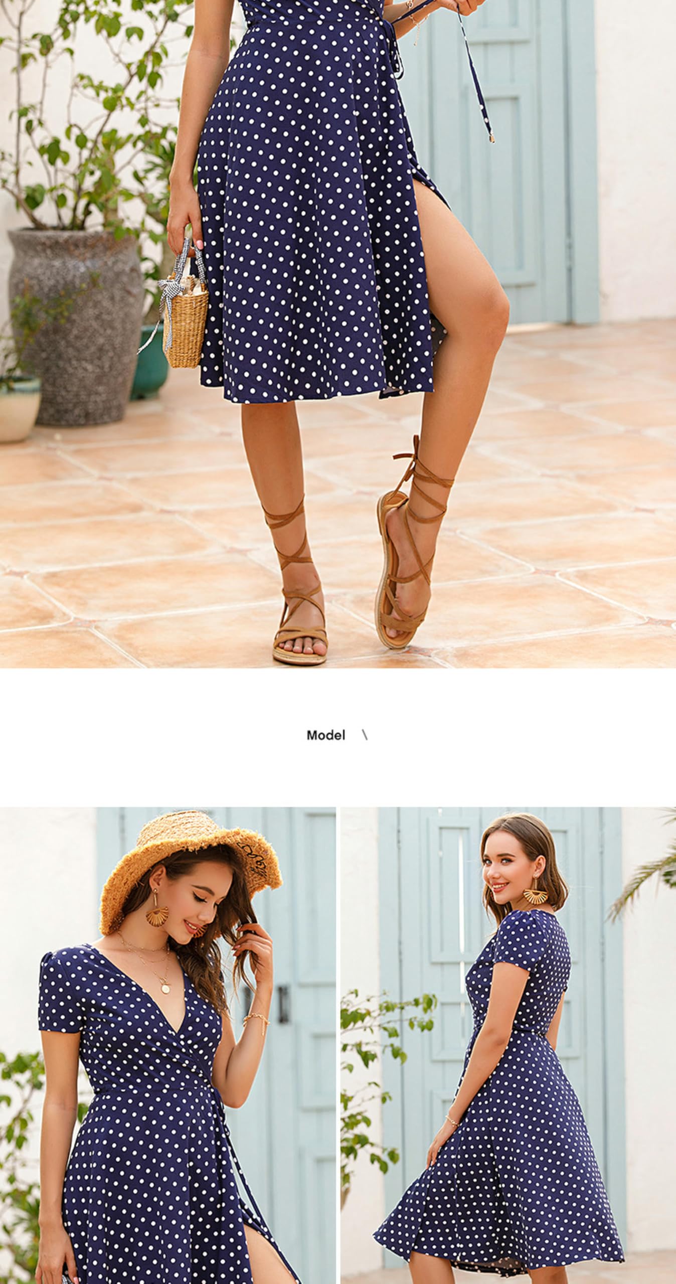 Vestidos Mujer Vestido de Primavera para Mujer Manga Corta Cruz Wrap Casual Midi Sol Vestidos YYEFNMAZ
