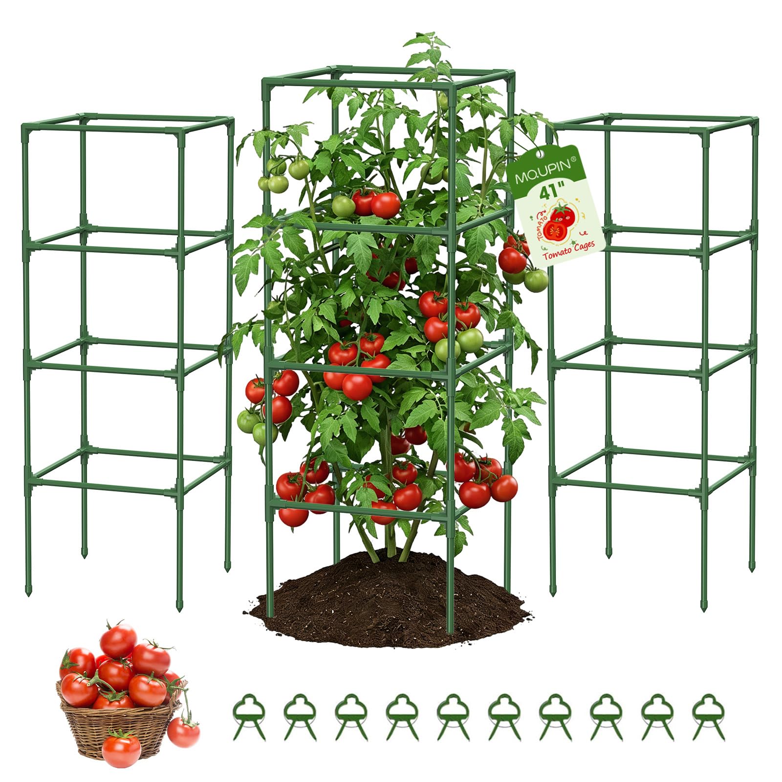 MQUPIN 41-Inch Square 3-Pack Tomato Cages