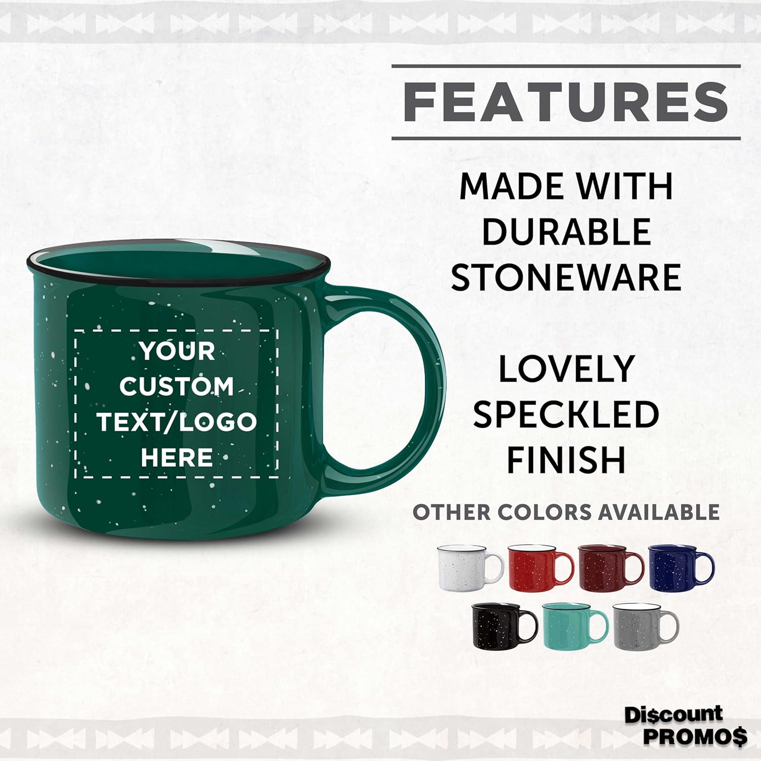 DISCOUNT PROMOS Custom Ceramic Campfire Coffee Mugs 13 oz. Set of 10/50/100, Personalized Bulk Pack - Perfect for Tea, Espresso, Cappuccino, Hot Cocoa - Green