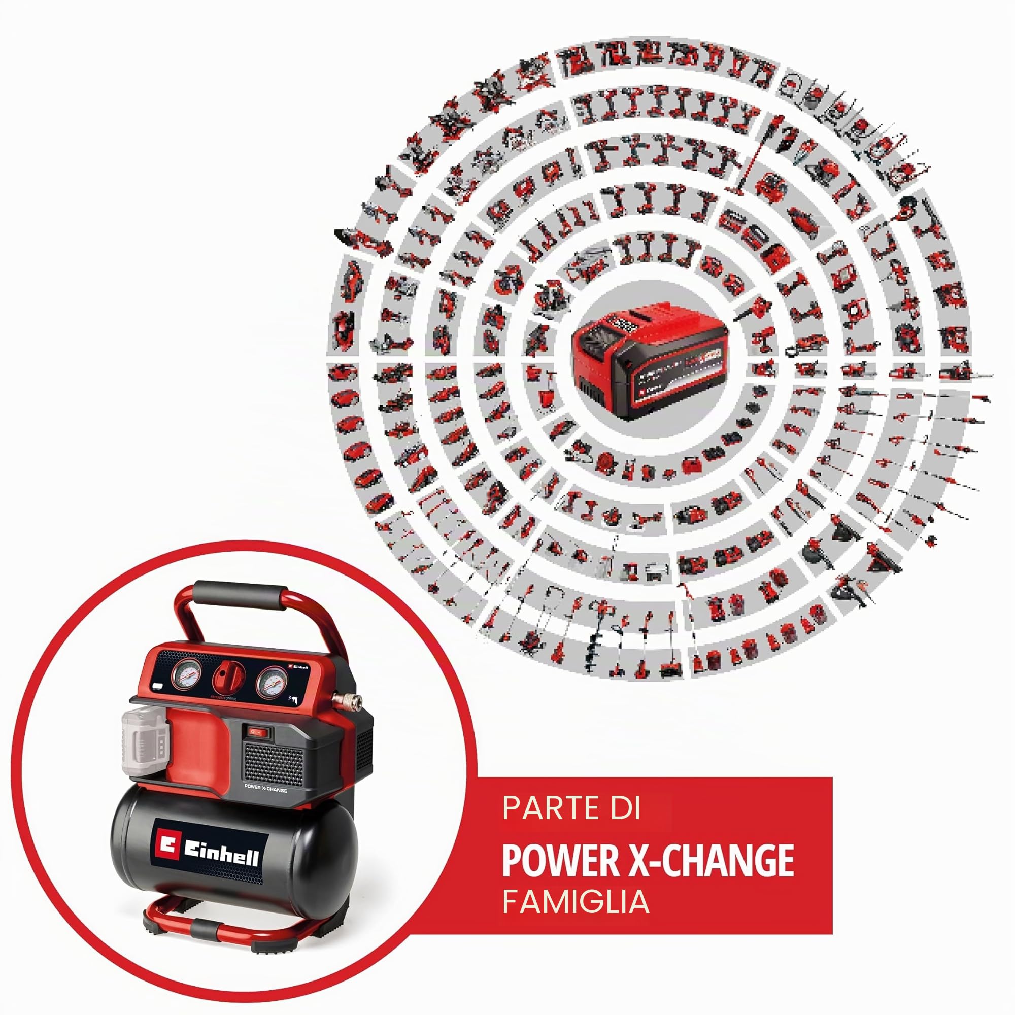 Einhell Compressore TE-AC 18/75 Li OF Solo Power X-Change (18 V, max 8 bar, serbatoio 5 L, senza olio, capacità di aspirazione: 75 l/min, 2 manometri, senza olio, senza batteria)