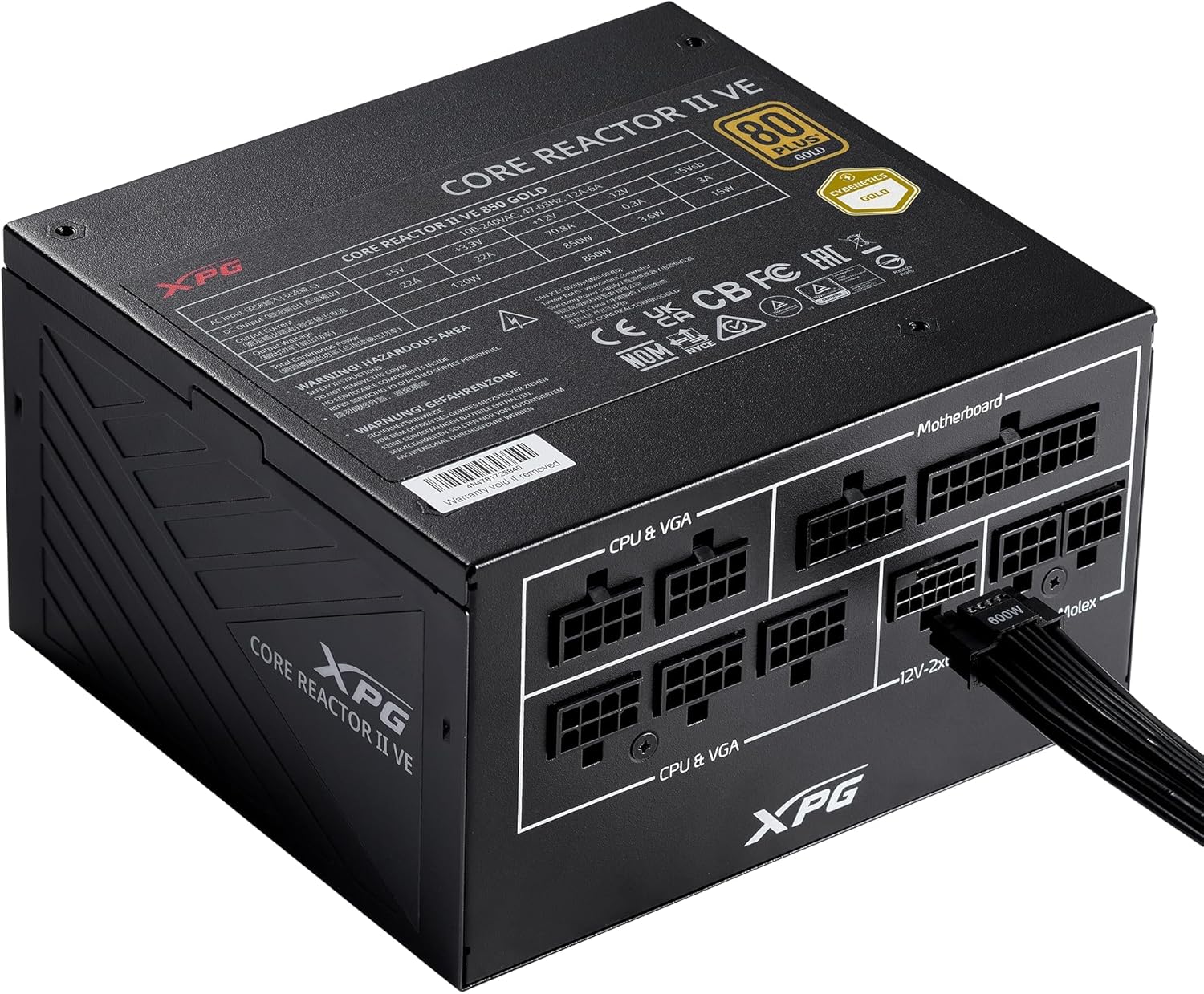 XPG CORE Reactor II VE 650W PSU with a 12V-2x6 cable connected