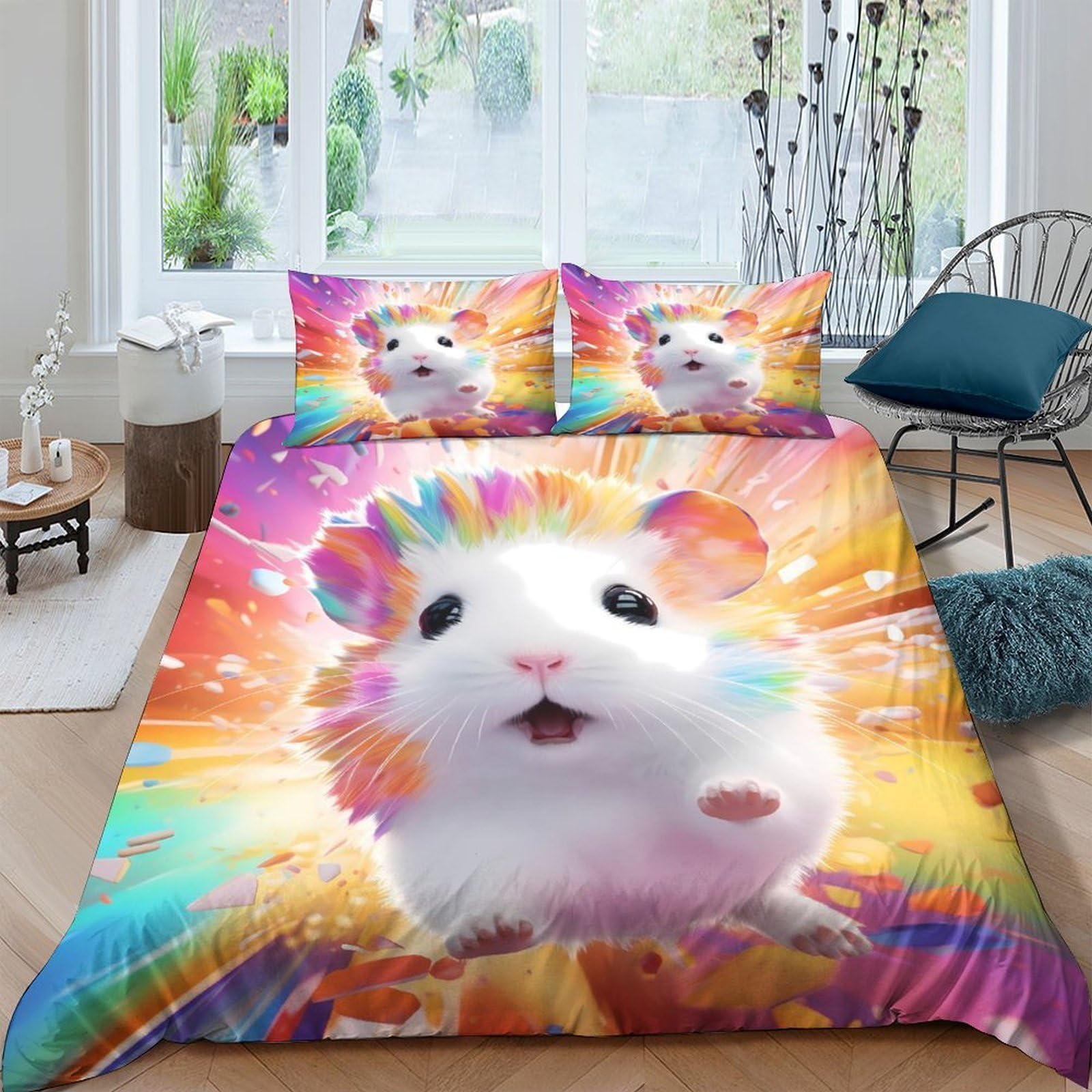 Ctjqhvkz Style-3 3D Printed Rainbow Hamster Fitted Sheet Microfiber Soft Colorful Animal Bed Cover For Bedroom Dorm Room Decor Single（135X200cm）