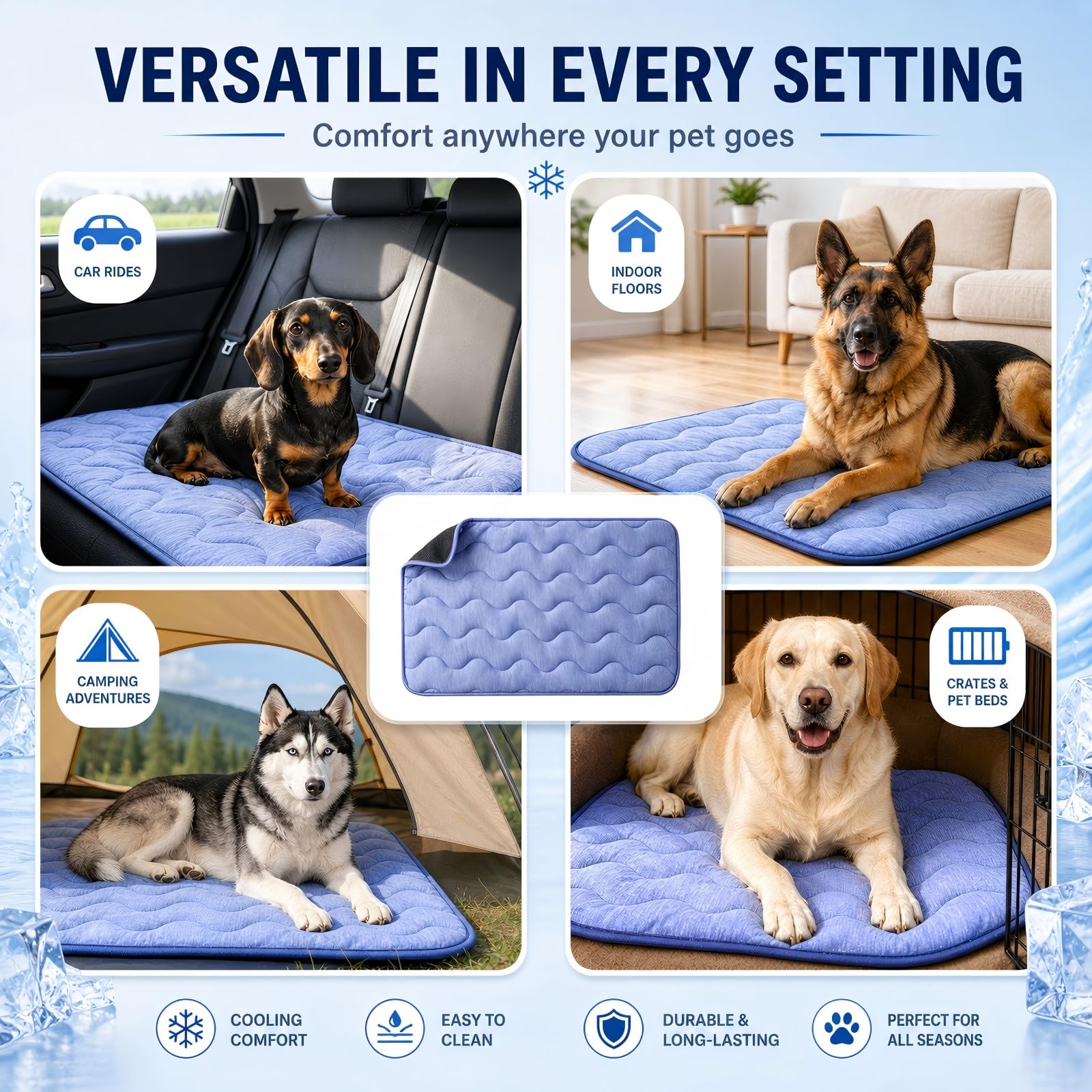 Paquete de 2 alfombrillas de refrigeración para perros de 44 x 28 pulgadas para perros grandes, almohadilla gruesa autoenfriable para mascotas con tela Arc-Chill, lavable y no tóxica, portátil para