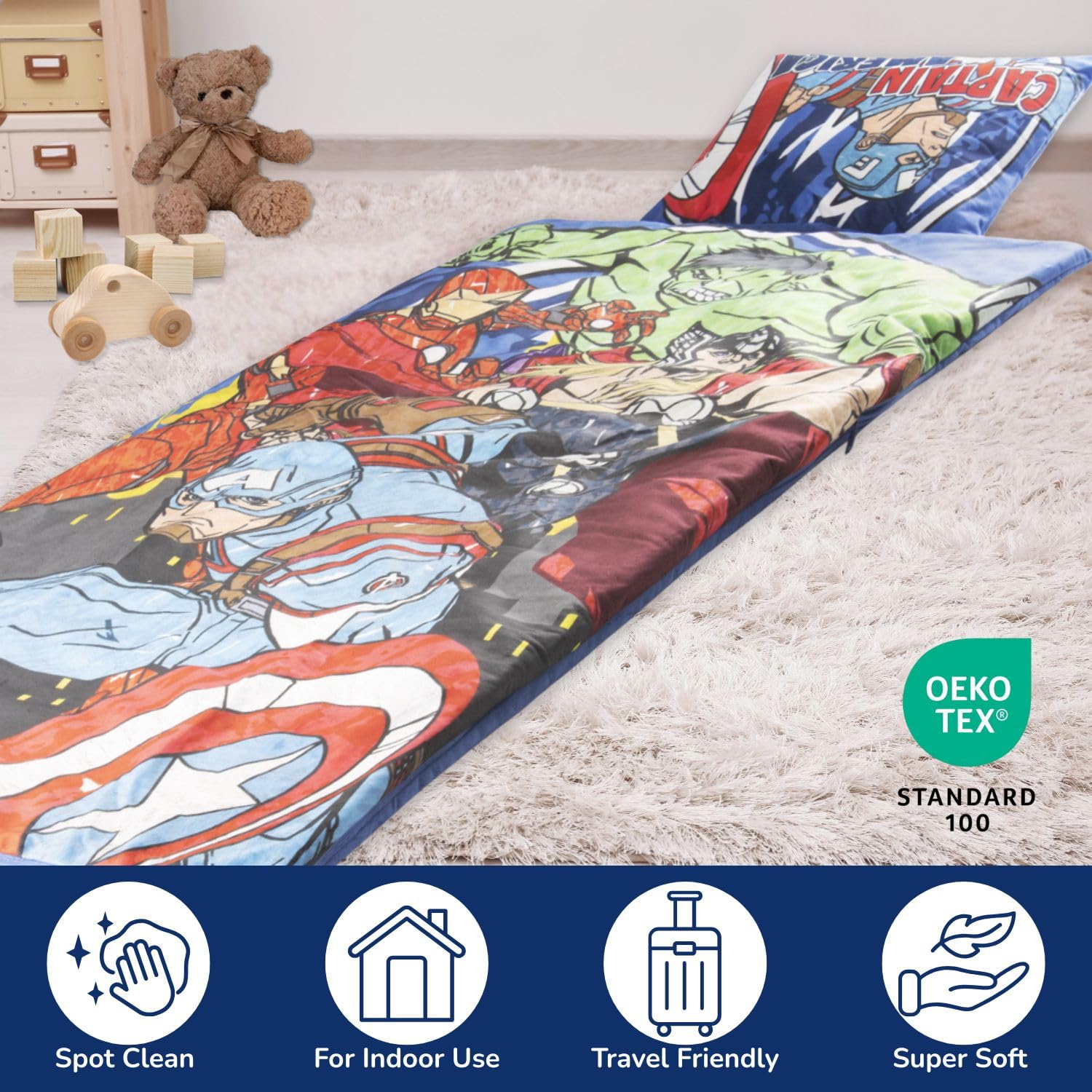 Schlafsack & Kuschelkissen 2er Set für Kinder – Weicher Indoor-Schlafsack mit Tragegriff, Ideal für Klassenfahrten & Übernachtungen