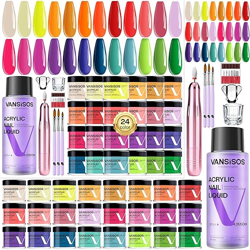 Acrylic Nail Kit for Beginner: Complete Set with 24 Colors Acrylic Powder & Liquid Long Last Durable Quick Dry for Nail Manicure with Nail Drill and Basic Accessories