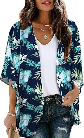 Chunoy Women Floral Beach Wear Cover Up Chiffon Kimono Cardigan Open Front Blouse Beach Resort Wear for Swimwear 2026