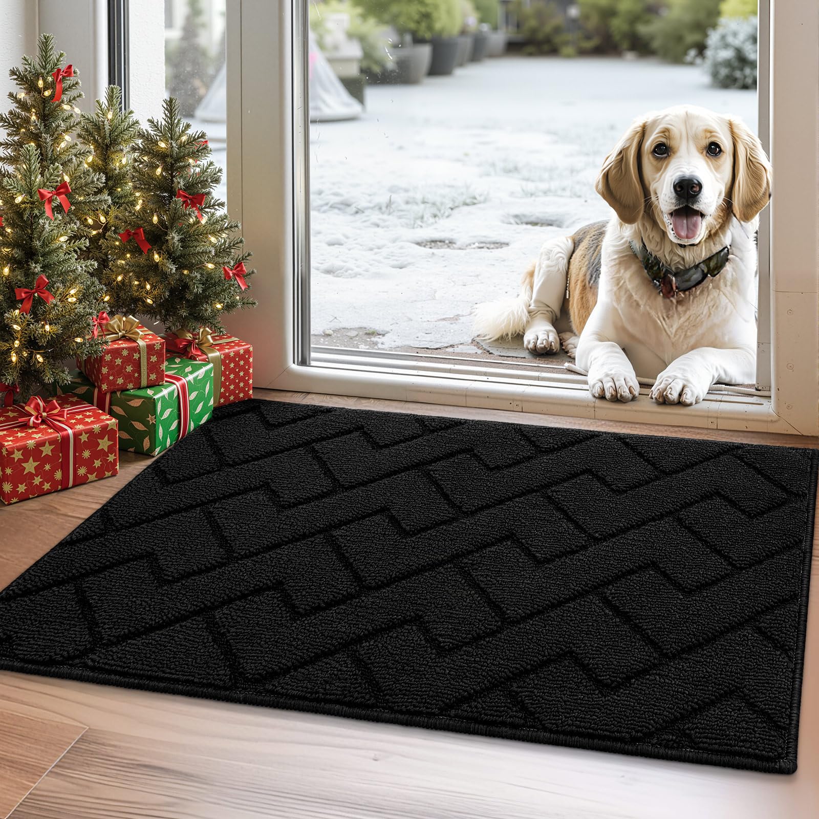 – Biscpro Door Mat 50x80cm,DoorMat Indoor Washable,Doormat Indoor Dirt Trapper Non-slip,Absorbent Inside Entrance Rug Mat for Entryway,Patio,Garden,Laundry Room,Pets-Black