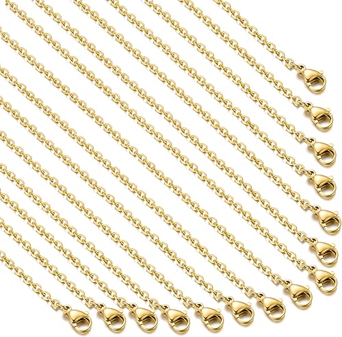 Paquete de 20 cadenas de collar de acero inoxidable chapado en oro a granel para hacer joyas, 20 pulgadas