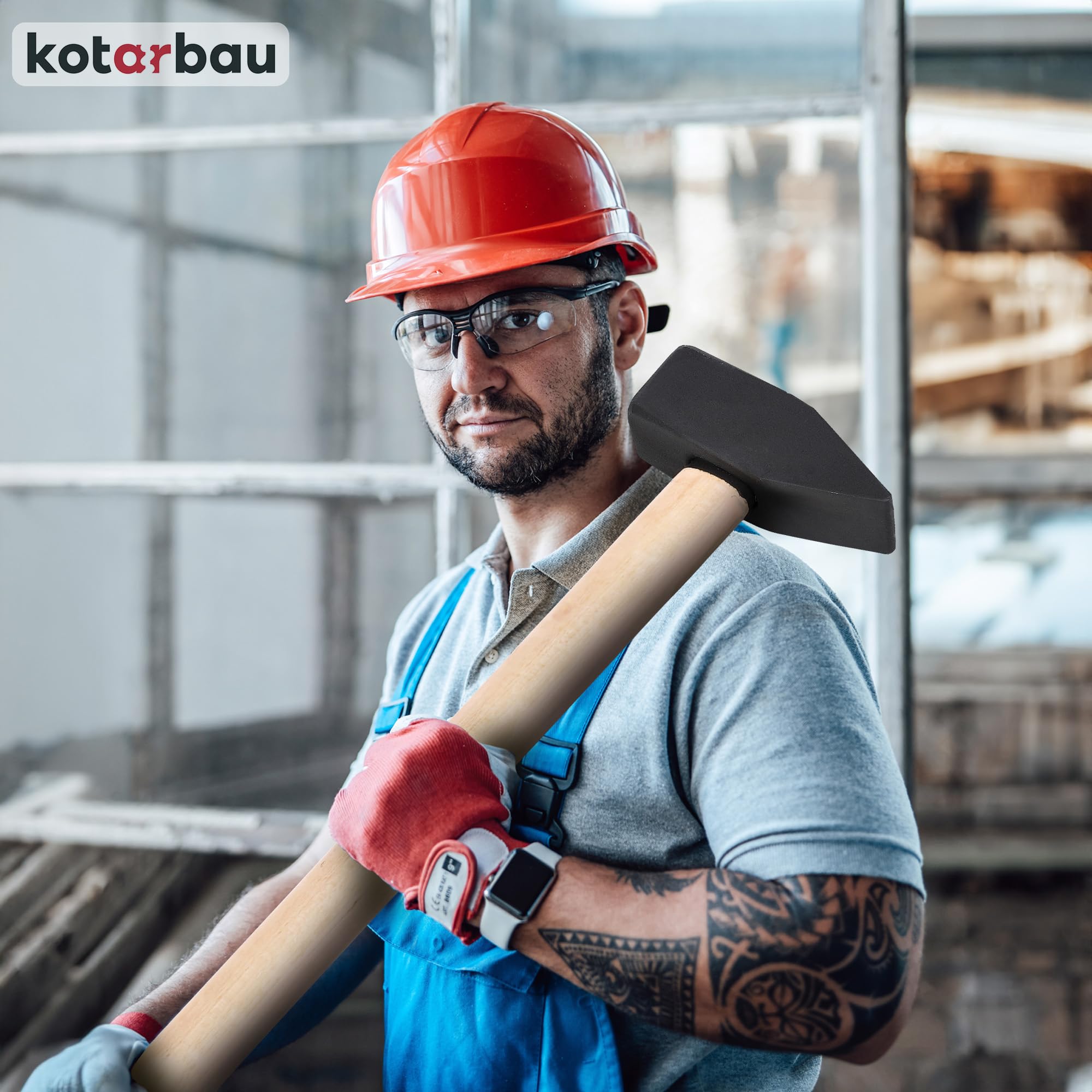 KOTARBAU® Martello - 3 kg - Acciaio - Mazzetta Muratore - Mazza Lavoro - con Manico in Legno - 50 cm - Ergonomico - Testa Robusta - Nero & Naturale
