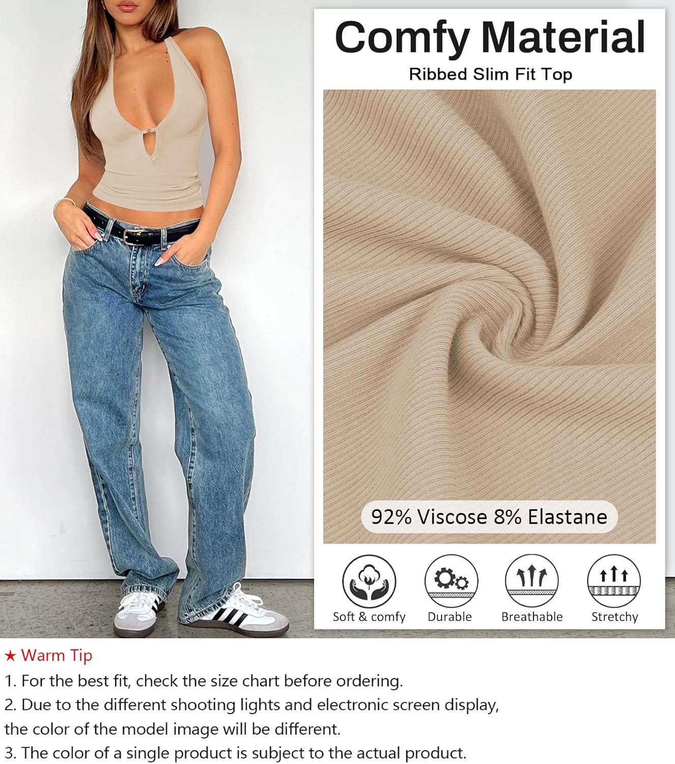 Womens Sexy Deep V Neck Halter Tops for Women Ribbed Racerback Tank Slim Fit Trendy Y2k Summer Going Out Sleeveless Top - Image 5