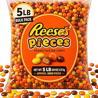 Reese Pieces Peanut Butter Candy 5 lb Bulk Bag, Crunchy Shell Peanut Butter Chocolates, Colorful Candy Pieces for Snacking, Baking & Parties