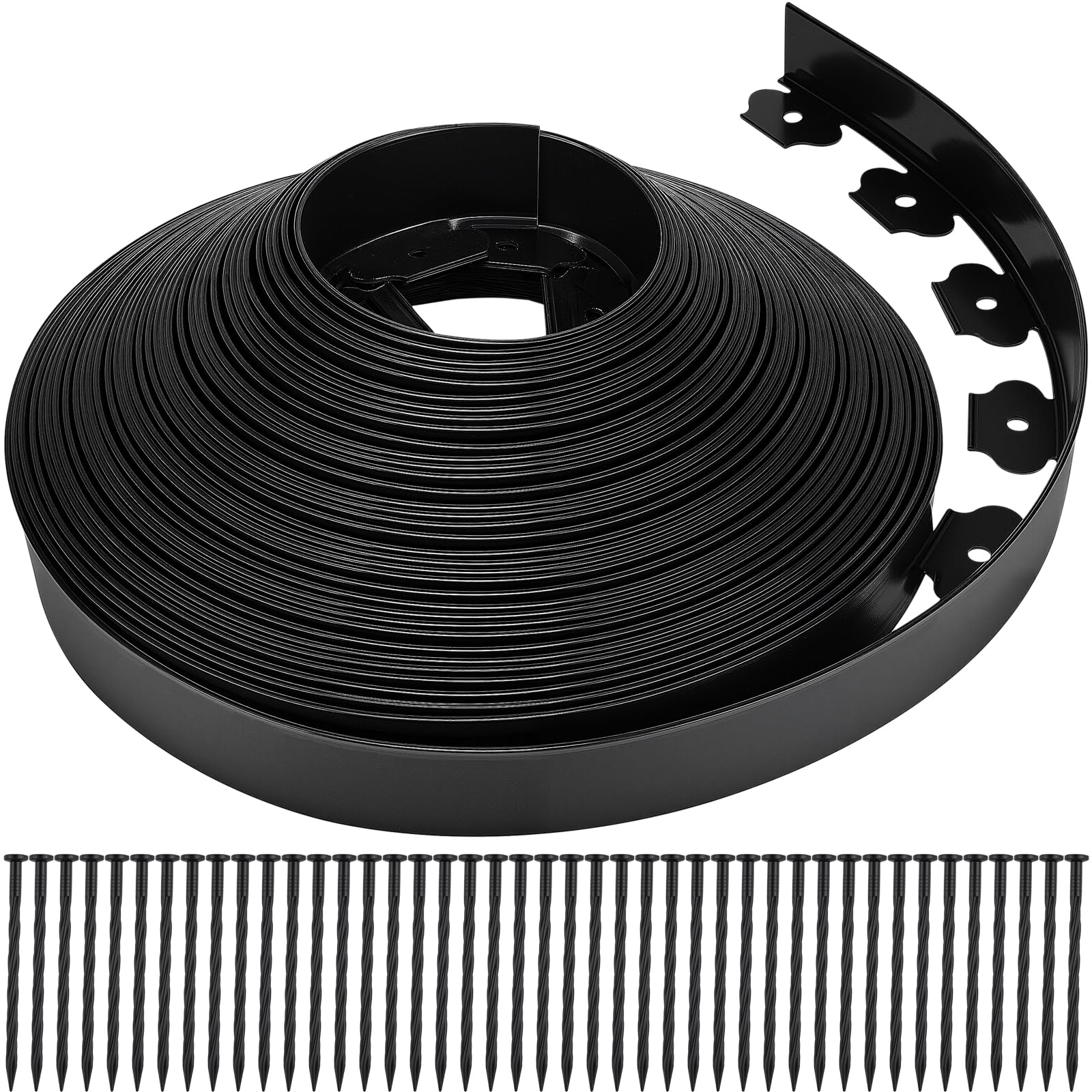 Landscape Edging 2 Inch Tall 100 FT, Garden Edging Border with 5 Pcs Connectors and 60 Pcs Anchoring Spikes for Garden Flower Beds Yard Lawn